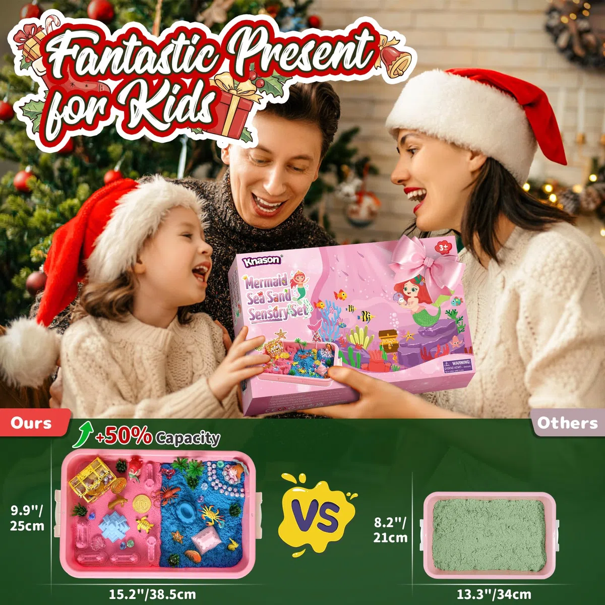 KNASON Sable Jouet Magique pour Sirène, Jeu de Sand Kit pour Filles et Garçons avec 1KG de Sable coloré,Accessoires Trésor et Bac à Sable,Cadeau d'Anniversaire pour les Enfants de 3 4 5 6 7 8 ans
