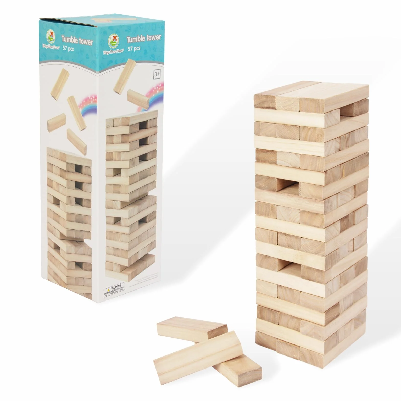 WOODENFUN Tour géante en bois empilable de 0,4 m à 1,2 m, jeux de tour géante, jouets pour enfants, adultes et familles (couleur bois)