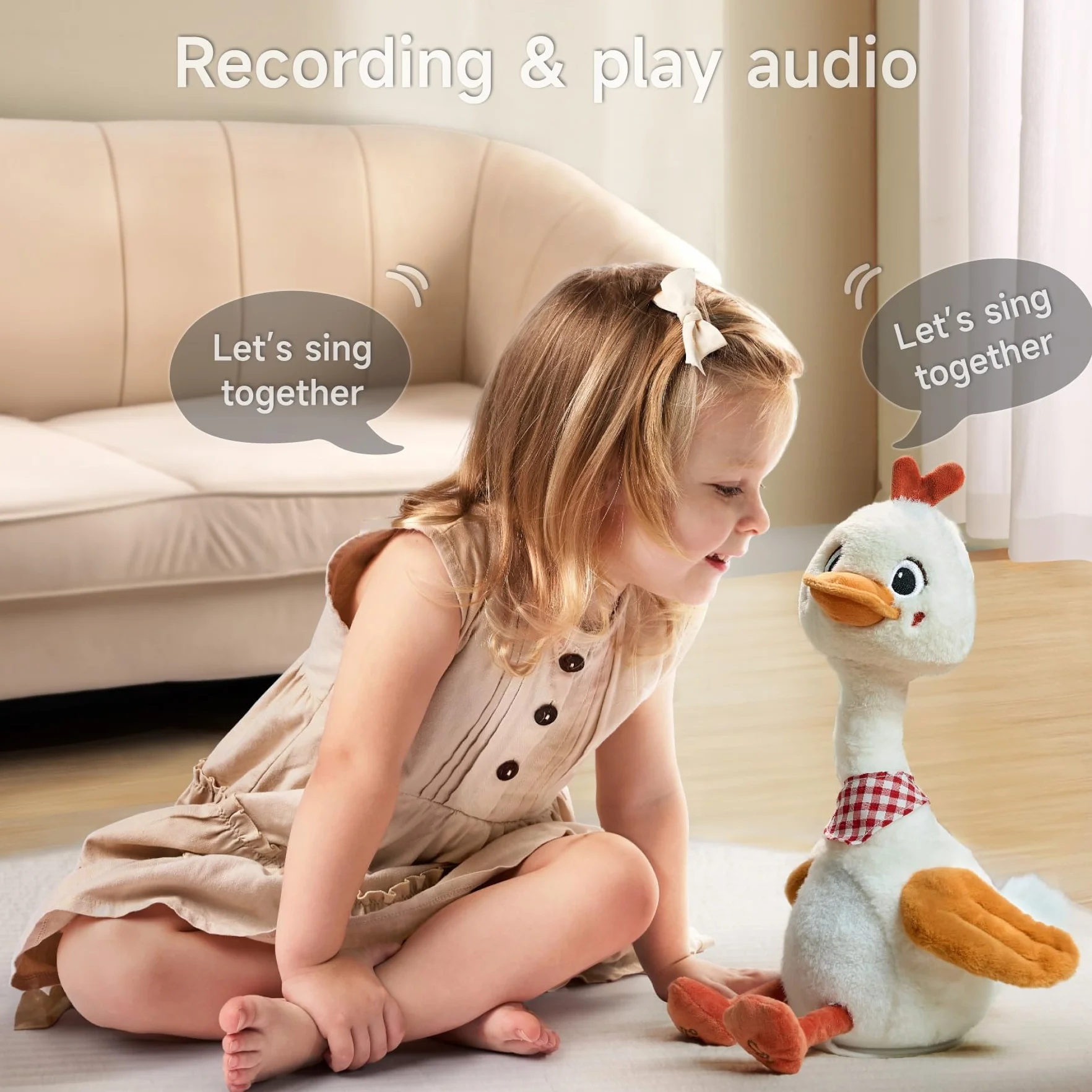 TUMAMA Canard Qui Parle Danse et Répète, Peluche Jouet Musicaux avec Enregistrement, Dansant Parlant Jouets pour Bebe Enfant, Stitch Peluches Jeux et Animaux Interactifs, Cadeaux pour Garçons Filles