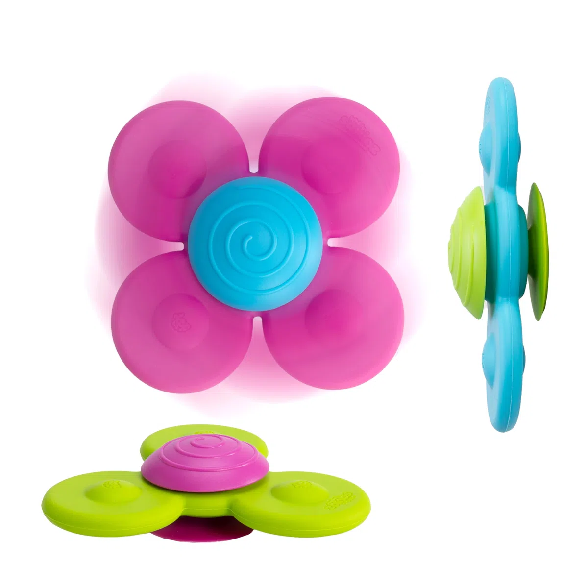 Fat Brain WhirlySquigz 3 toupies mordillou. Jouet mordillou pour bébé, jouet qui tourne et se ventouse pour le développement précoce. Jouet éducatif pour enfants de 10mois et +.