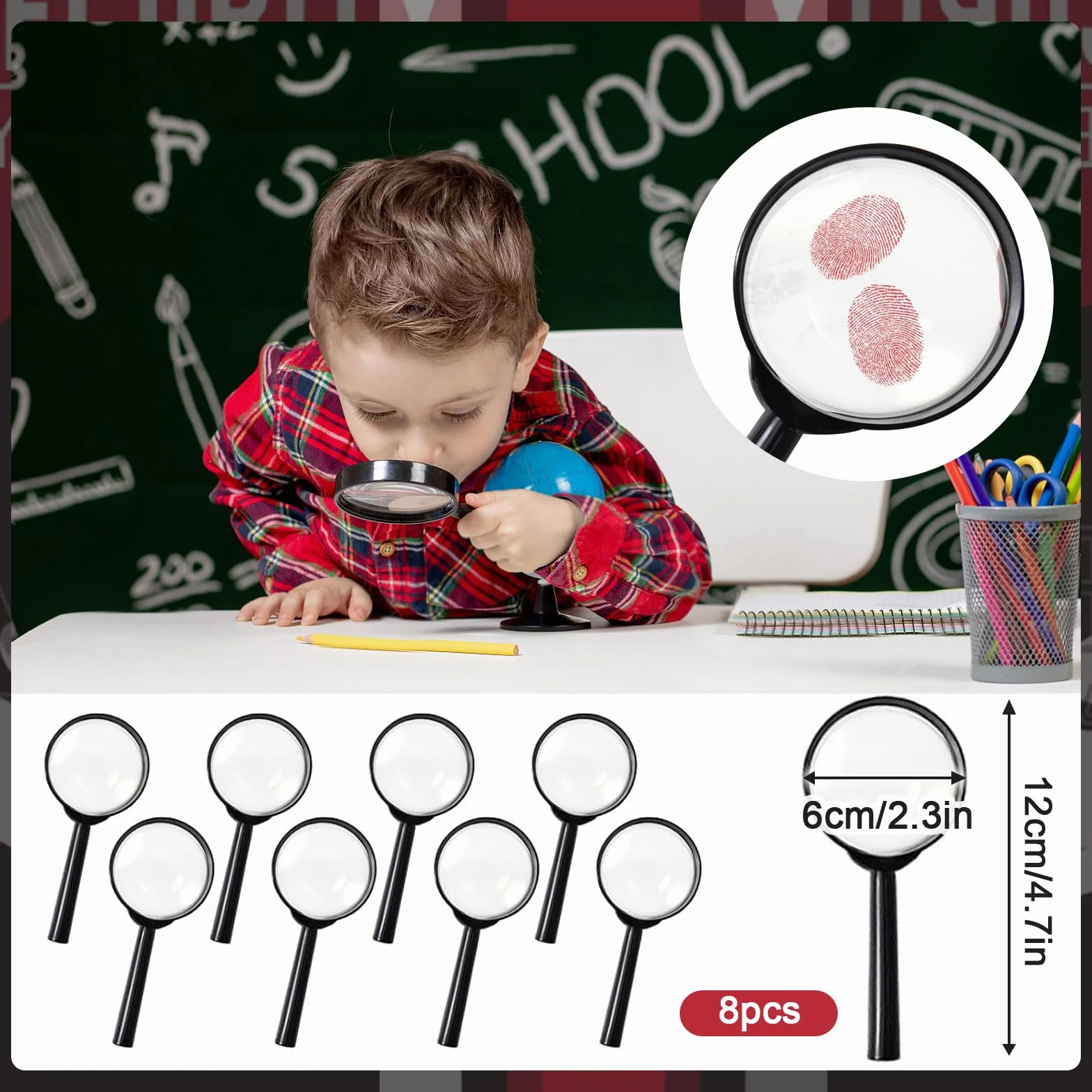 48 Pièces Kit Détective Enfant,avec Stylo UV,carnet de Notes, loupes Jouets,Carte d'identité de détective avec Clip, Tampon encreur d'empreintes digitales