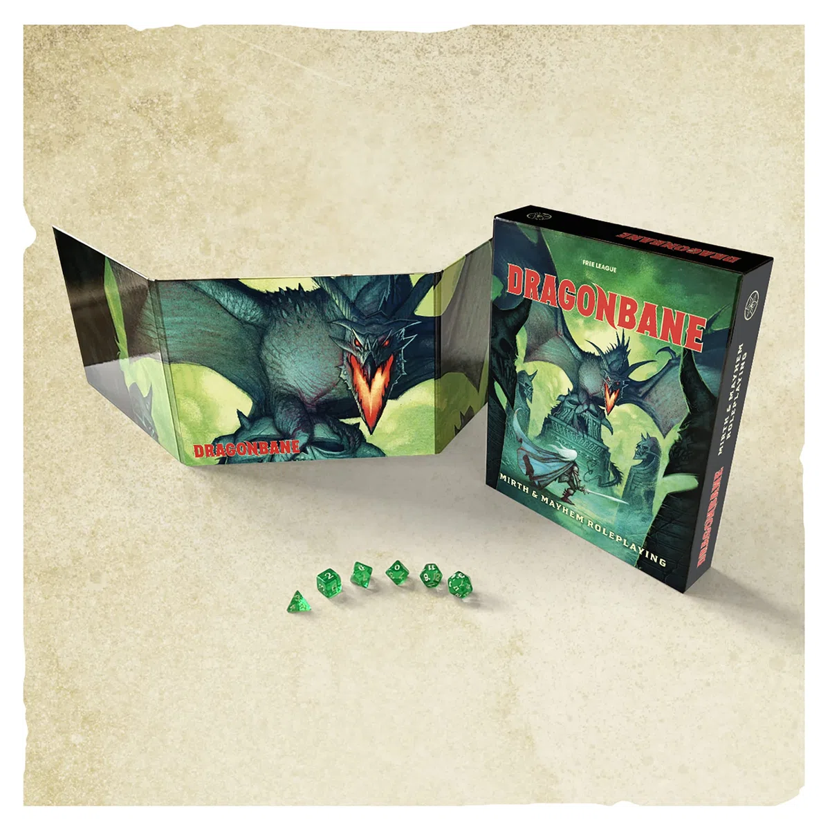 Dragonbane: Écran GM - Édition Gratuite de la Ligue, Accessoire Game Master RPG, Tableaux et informations, Vert