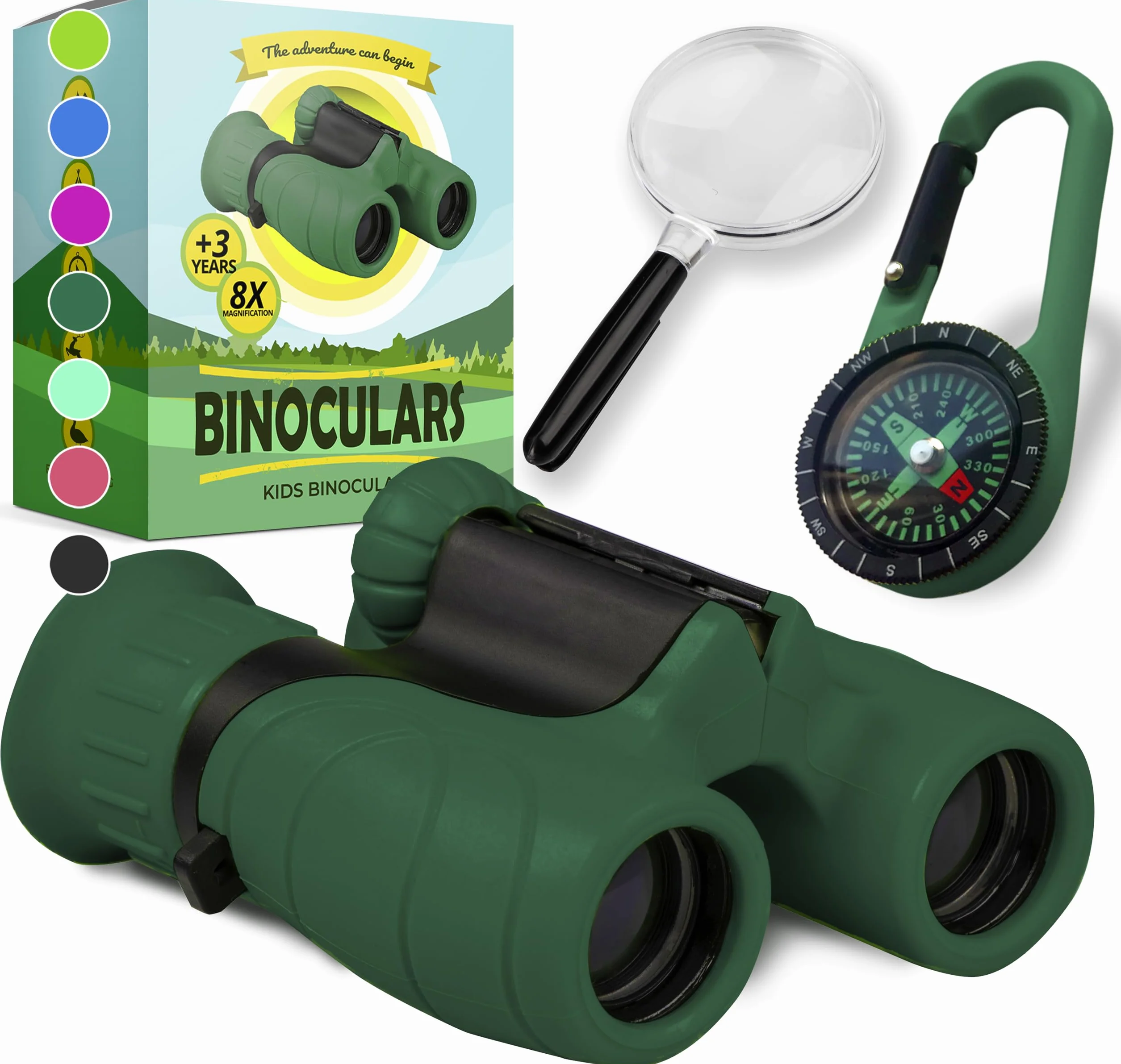 Jumelles Enfant - Cadeau et Jouet Parfait pour Les Garcons et Filles - Grossissement 8X21 - Ensemble Complet avec Loupe & Boussole - Jeux et Jouet Exterieur pour 3-12 Ans Garcons & Filles