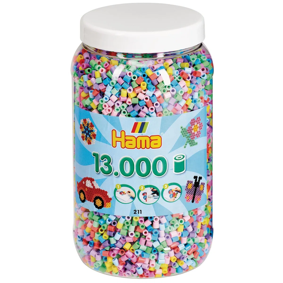 Hama Perlen 211-50 Boîte de Perles à Repasser avec Environ 13 000 Perles à Repasser midi d'un diamètre de 5 mm dans Un mélange de Couleurs Pastel