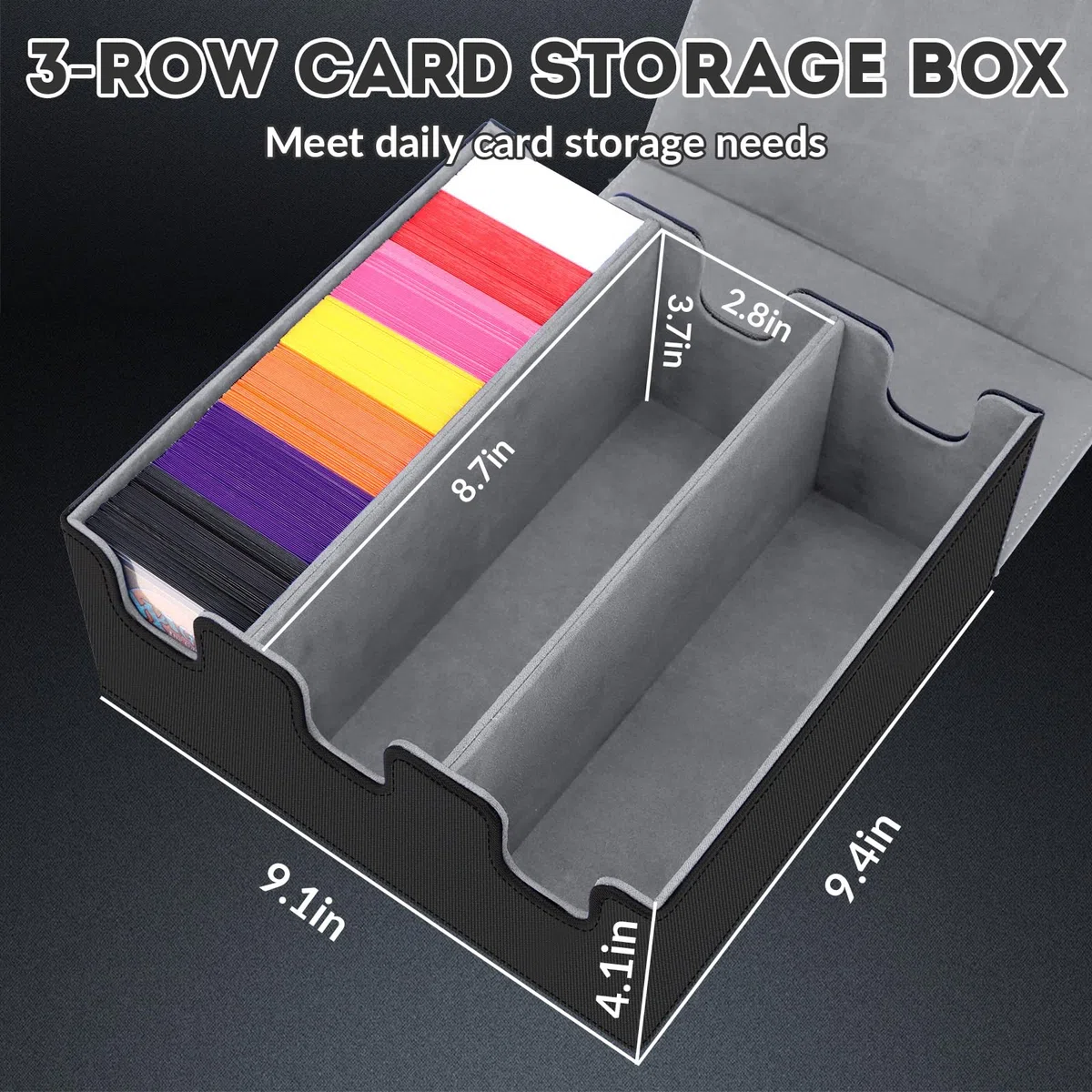 HIMOMO Boîte Rangement Carte, Étui pour Deck de 2100+ Cartes avec Similicuir et Fermeture Magnétique, Card Deck Box TCG, Compatible avec MTG, et Cartes de Sport, Inclut 8 Diviseurs(Gris)