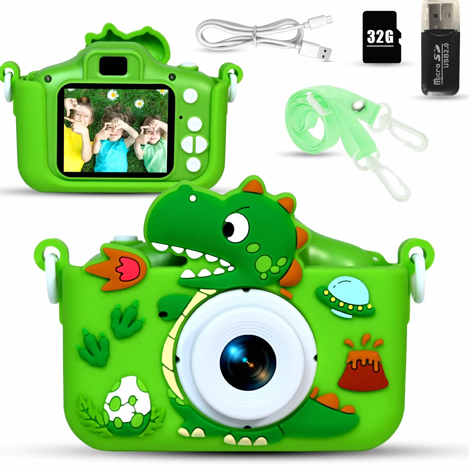 Appareil Photo Enfant, 2.0 Pouces Enfant Appareil Photo Numérique, HD 1080P Mini Caméra Enfant Selfie Apareille Photo 32G, Cadeaux Noë l& Anniversaire pour Enfants de 3 à 12 Ans (Vert)