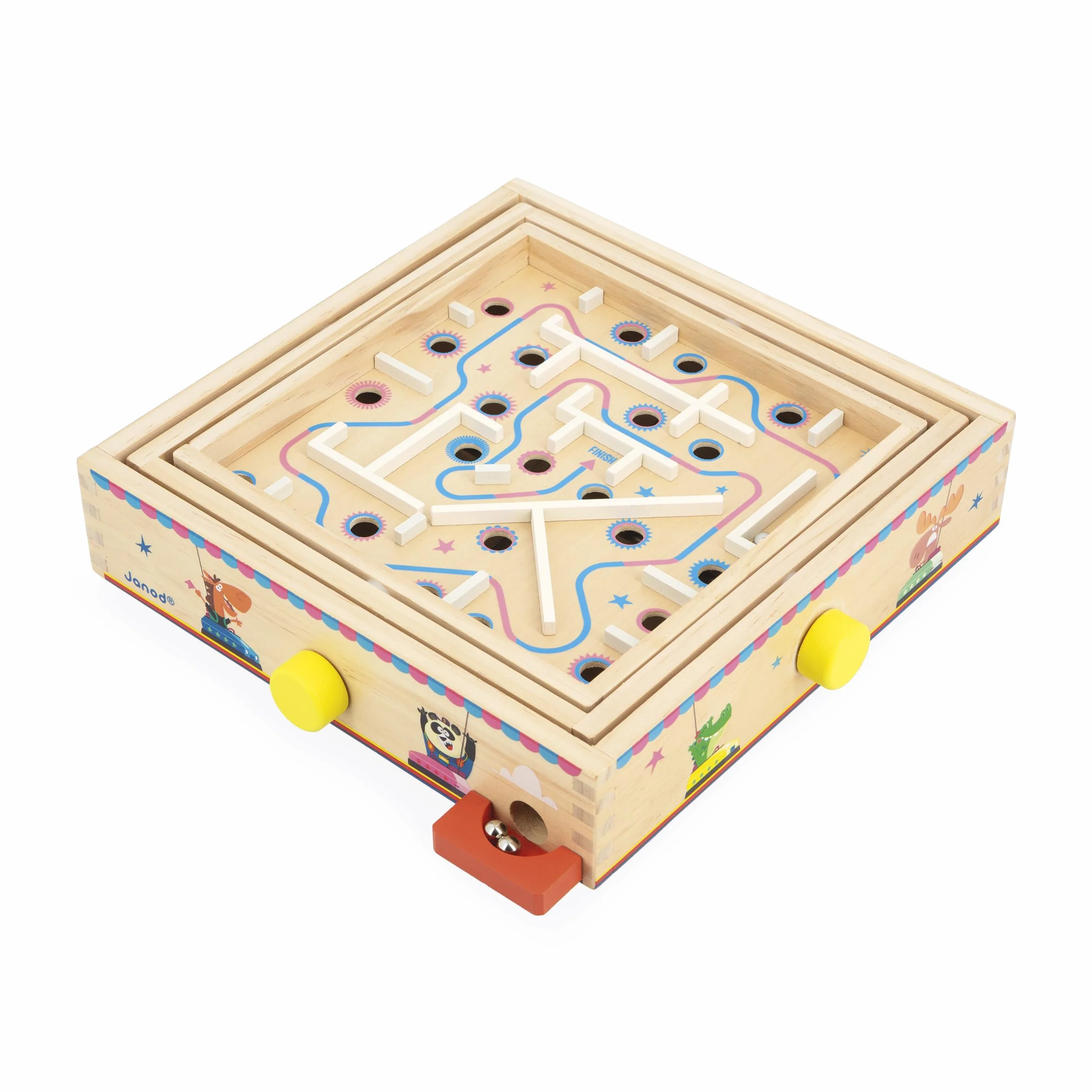 Janod - Jeu Labyrinthe en Bois Enfants et Adultes - Jouet Traditionnel - Parcours de Bille - 2 Billes Métal Fournies - Développe la Concentration et l'Adresse - Jouet en Bois FSC - Dès 5 Ans - J03371