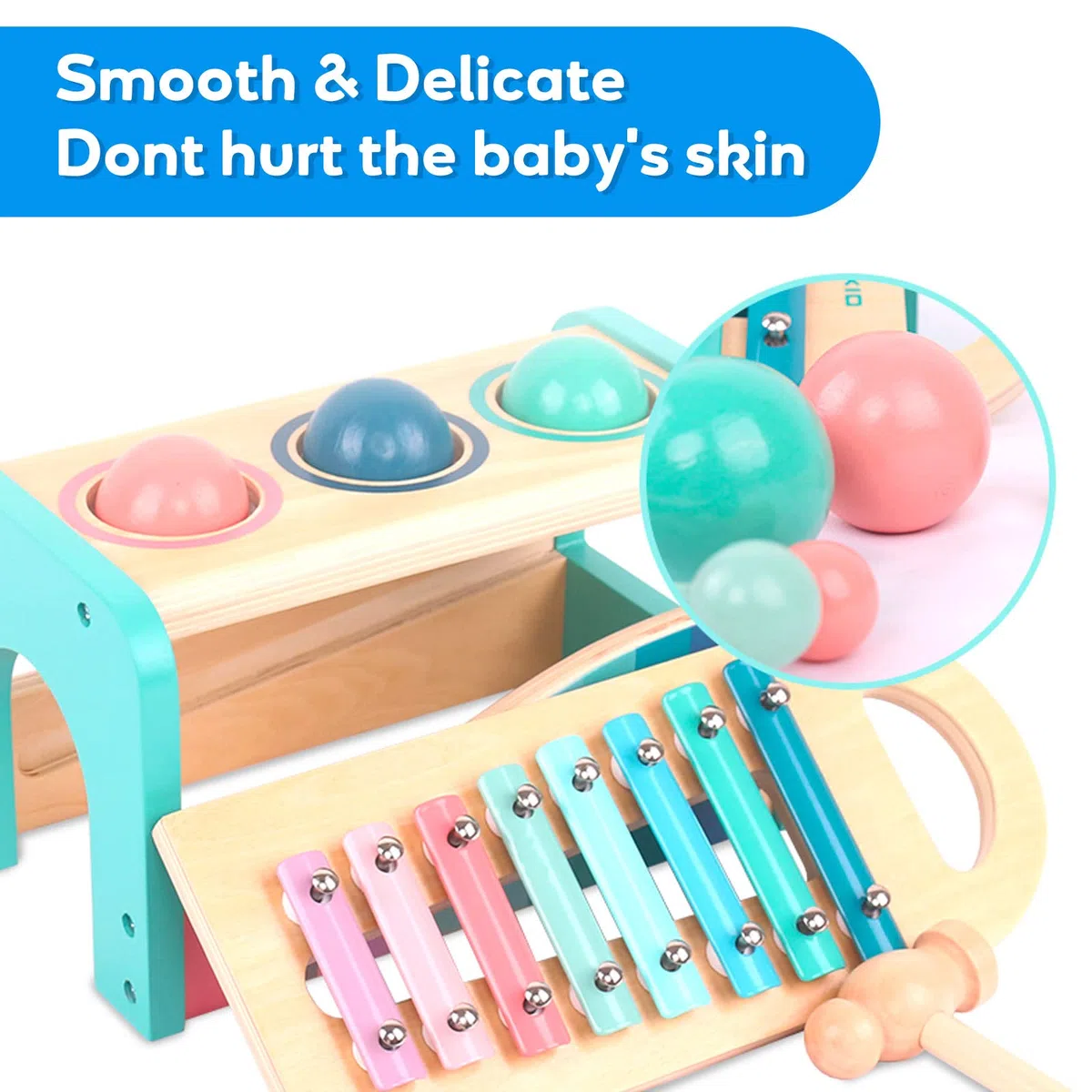 Banc à Marteler avec Xylophone Amovible et Balles-Jouet Musical en Bois Pound A Ball Toy avec Slide Out -Jouets Montessori et Musicaux Jouet d'Eveil Éducatif pour Enfants 1 2 3 Ans et Plus
