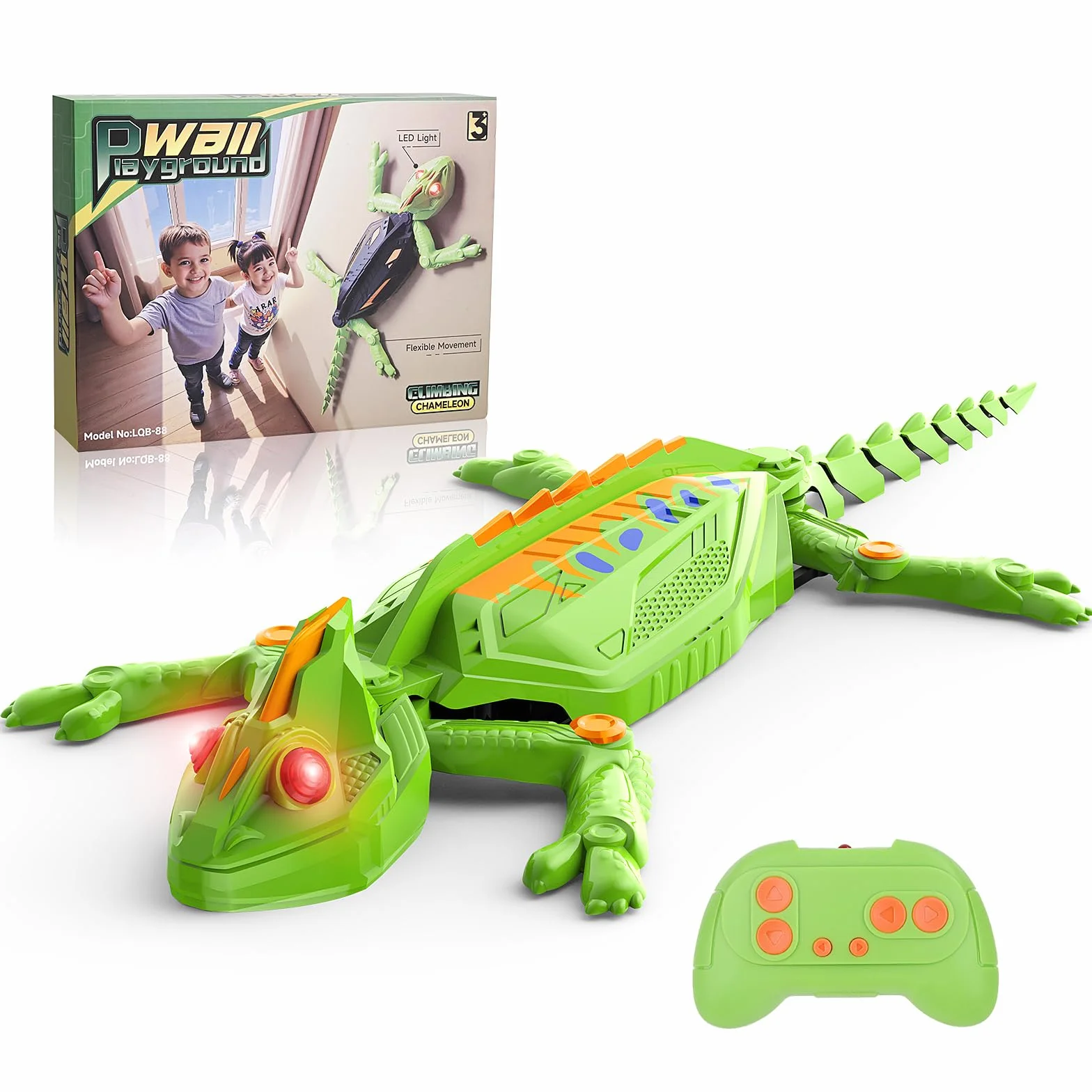 Gerbala Gecko Radiocommandé, Lezard Télécommandé Jouet Qui Escalade Murs et Plafonds, Lezard Qui Grimpe au Mur avec Yeux LED Lumineux, des Mouvements Réalistes, Cadeau pour Garçons et Filles 3+ Ans