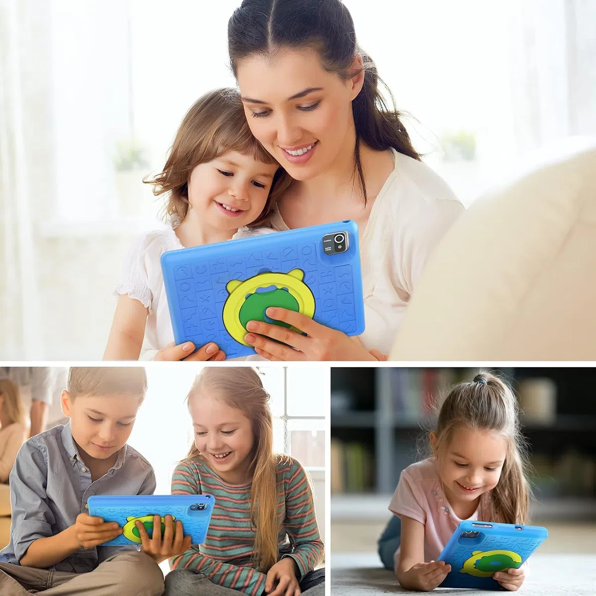 Freeski Tablette Enfants, 10 Pouces Android 13 Tablettes 1280x800 IPS, 5000mAh Quad Core, 6Go+64G0+128Go, WiFi, Bluetooth, Double Caméra Tablette pour Enfant, Blu