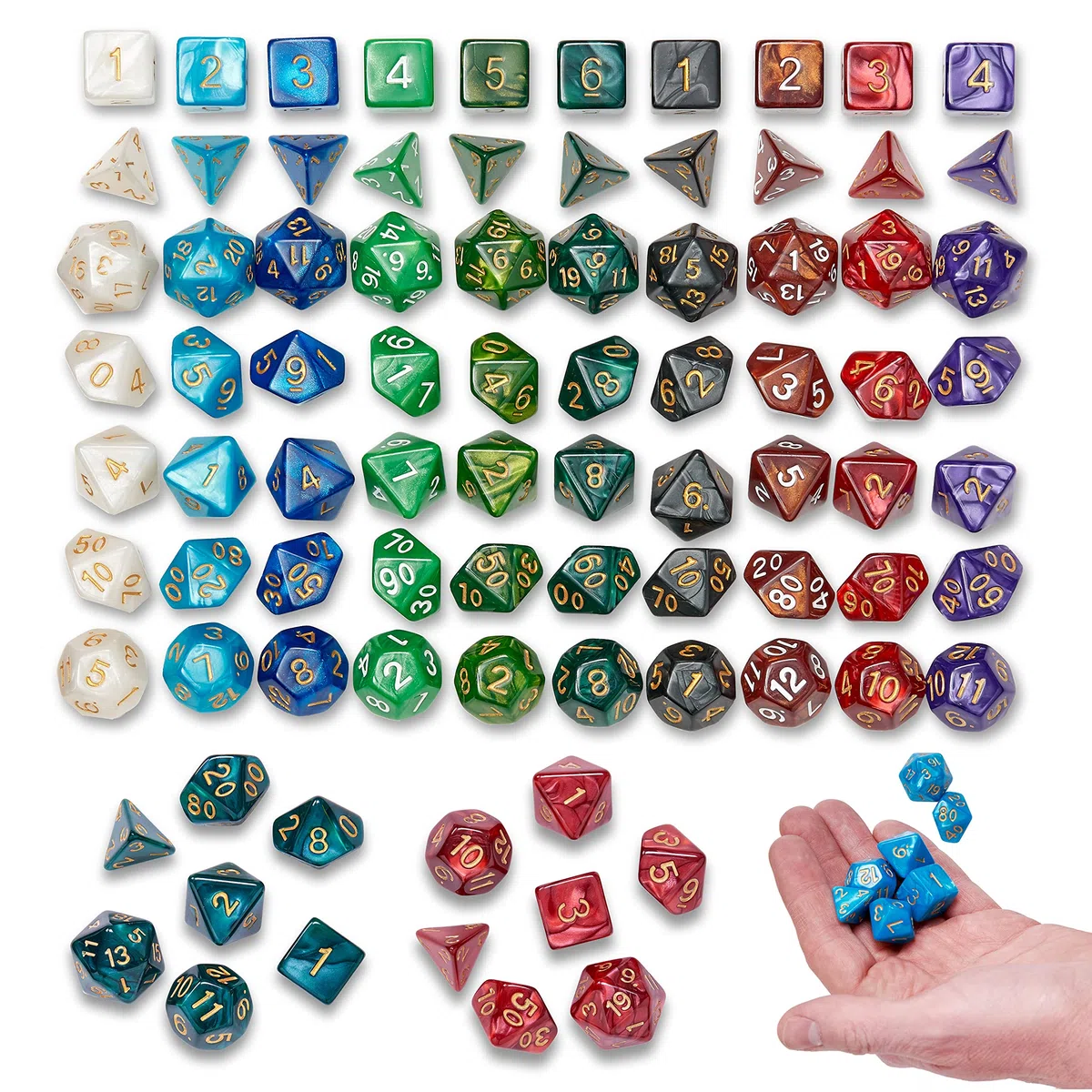 THE TWIDDLERS 140 Pièces Dés Polyédriques pour DND, Donjons et Dragons, RPG, JDR, MTG, Jeux de Table, Jeux de Rôle - Solide