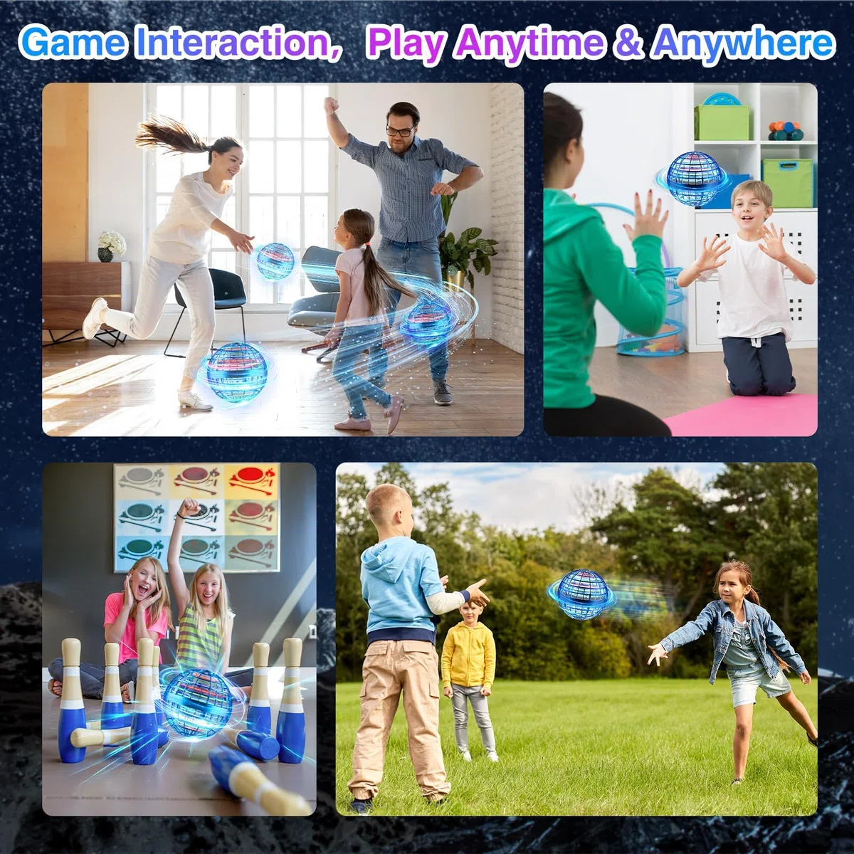 Boule Volante,Jouet Lumineux, Boule Magique，Magique Mini Drone Cadeau Enfant,Flying Boomerang Hand Spinner Jeux Extérieur Intérieur Enfant (Bleu)