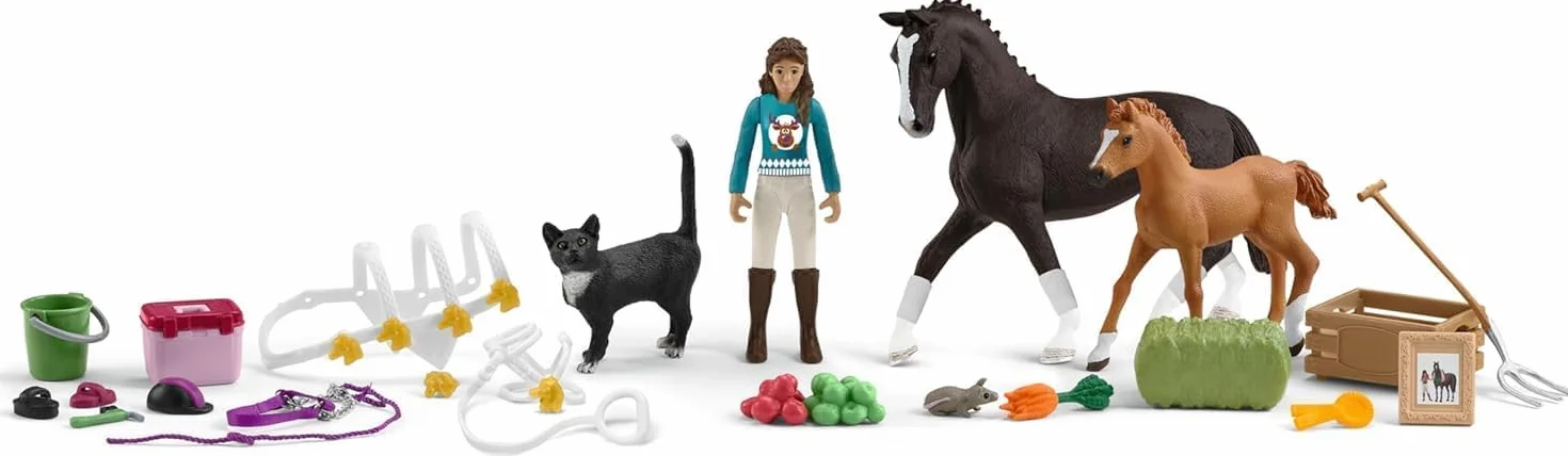 Schleich Horse Club | Calendrier de l’Avent Horse Club 2025 – 99092 | avec Figurine articulée Lisa, 2 Chevaux, Un Chat, Bride et de Nombreux Accessoires | idée Cadeau dès 5 Ans | 36 pièces