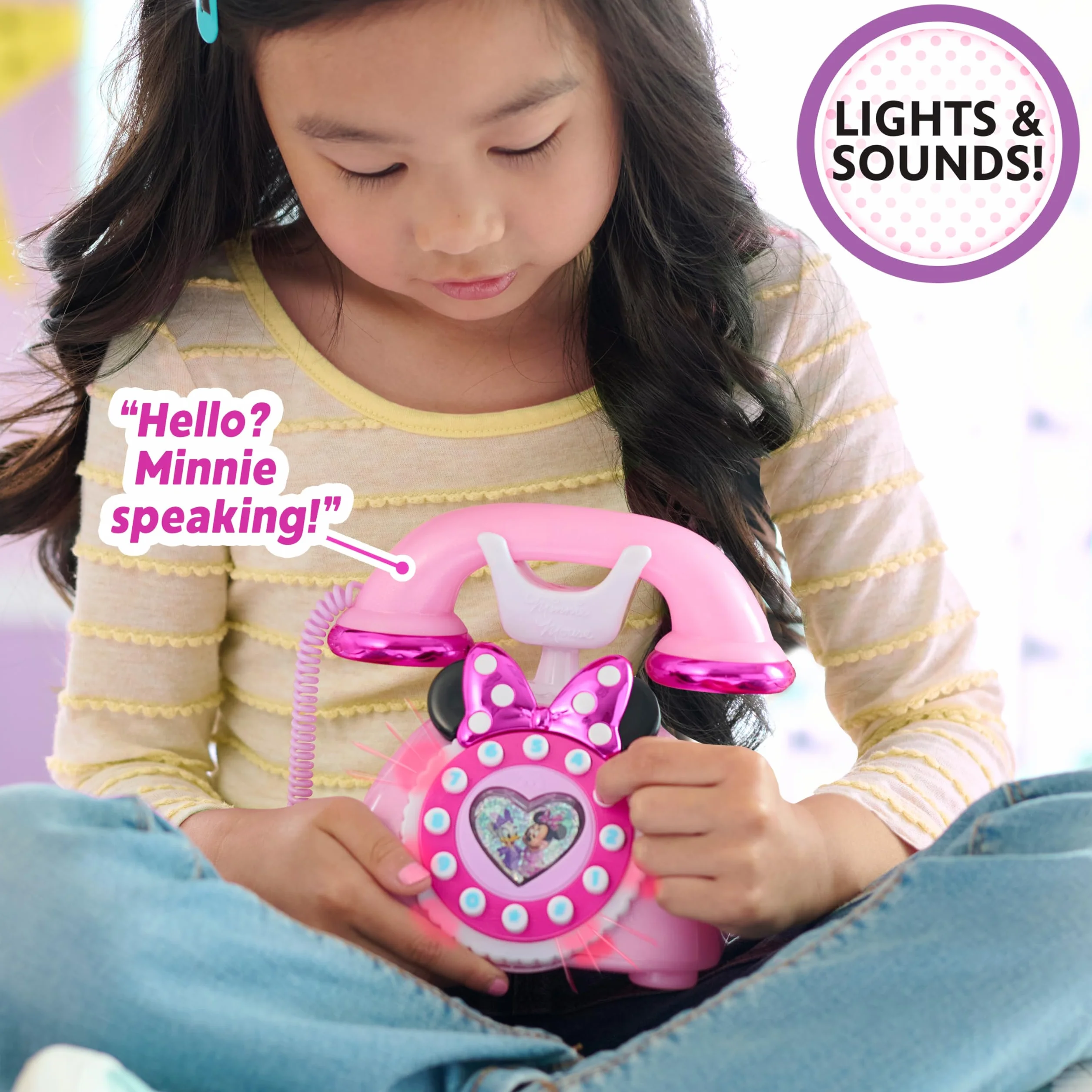 Just Play Téléphone à Cadran Minnie Mouse de Disney Junior avec Effets sonores et Lumineux, Jouets pour Enfants de 3 Ans et Plus