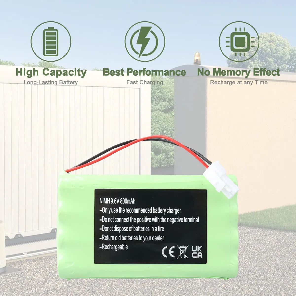 Batterie MXJFYY 9,6 V 800 mAh 2400720 pour Somfy M3 HR15/51, Moteur de Portail et de Porte de Garage, opérateur de Portail battant et Moteurs Freevia, GDK, SGA et SGS, Somfy Elixo 500 3S IO/GDK 3000