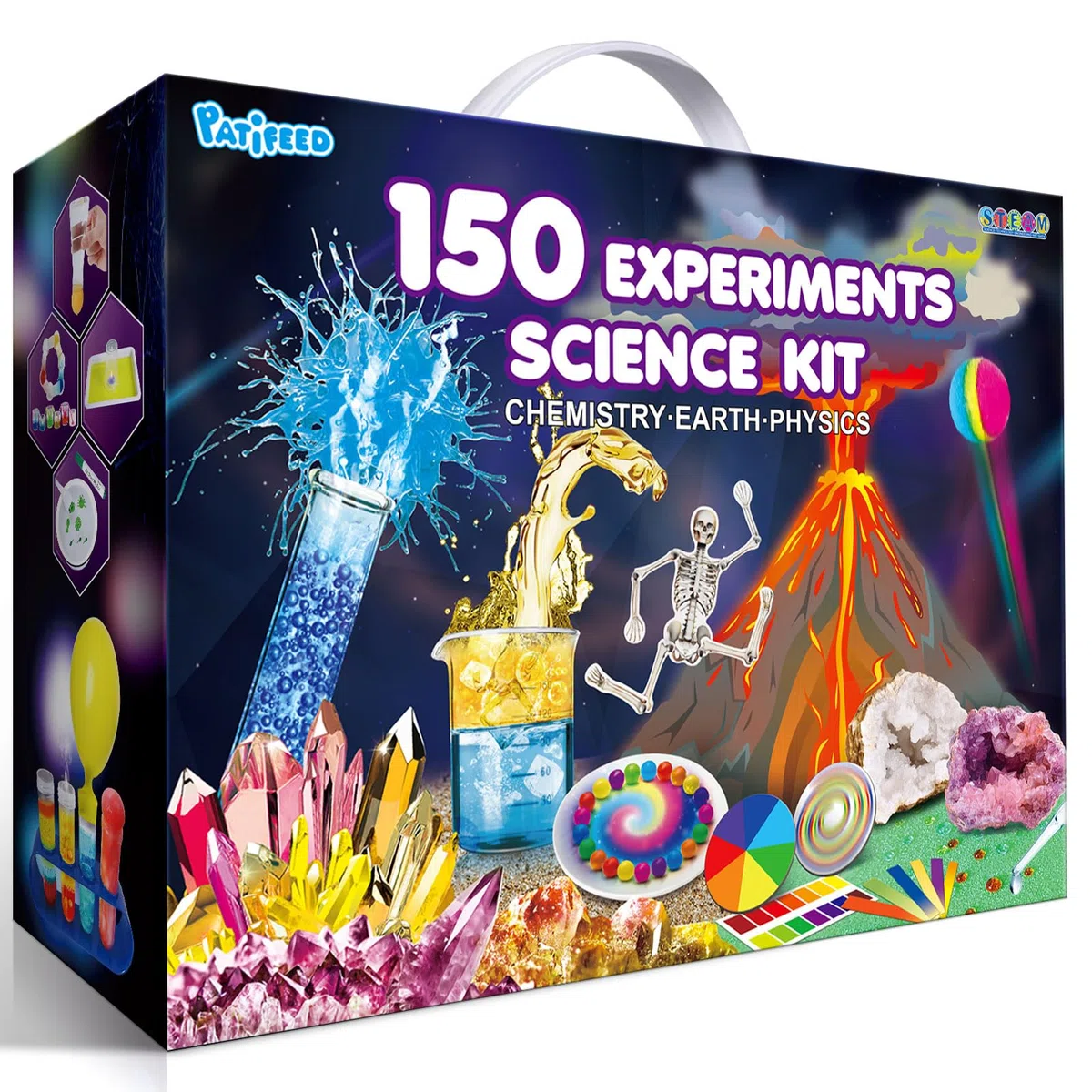 PATIFEED 150 Expériences Scientifique Chimie Enfants, Activités Laboratoire, Kits Éducatifs et Jeux Science, Éruptions Volcanique, Idées de Cadeaux d'anniversaire pour Garçons et Filles