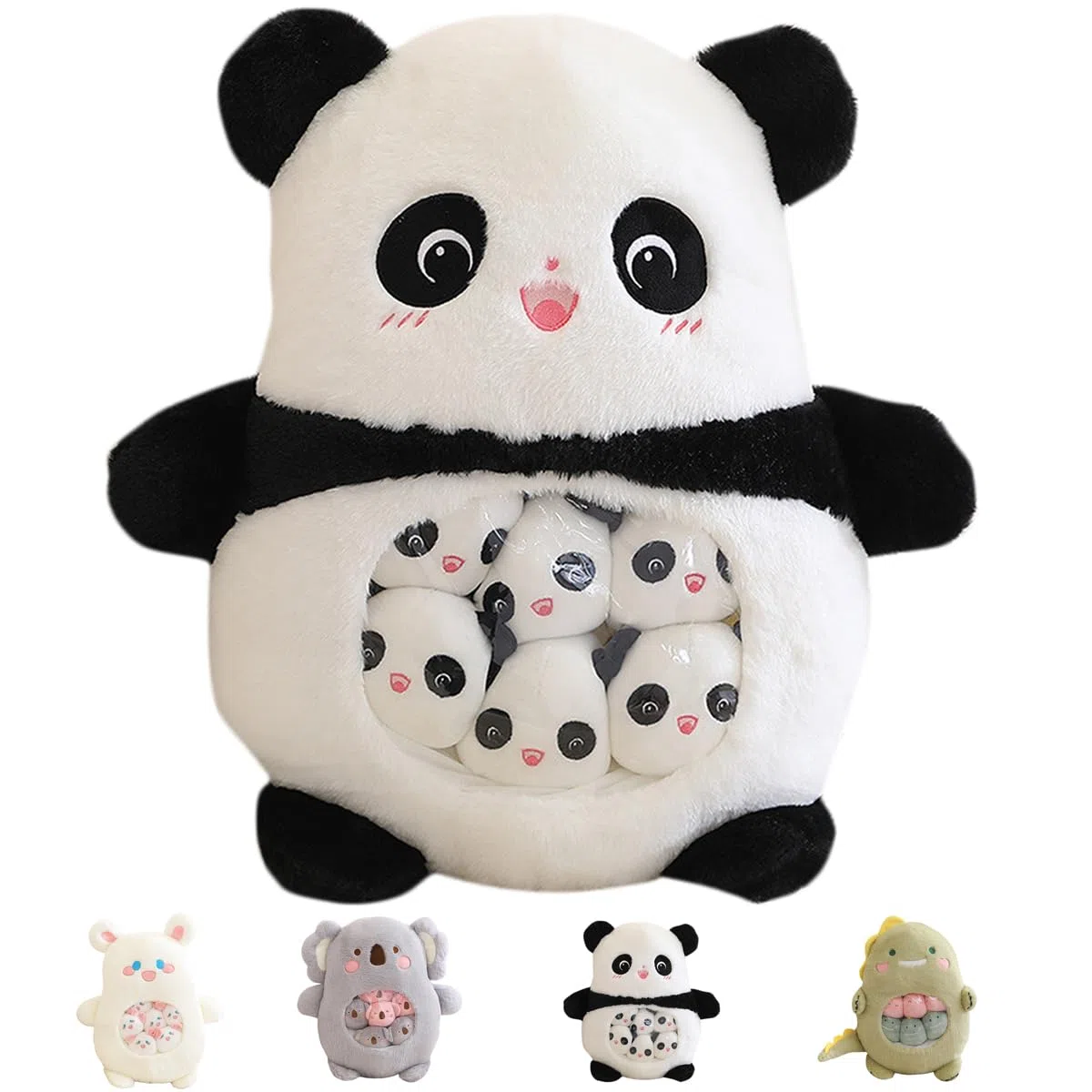 Peluche Panda avec 6 bébés Pandas Amovibles - Coussin Pelucheux, Jouet Doux et câlin, Meilleur Cadeau pour Les Filles, Les Enfants et Les Amateurs de Pandas