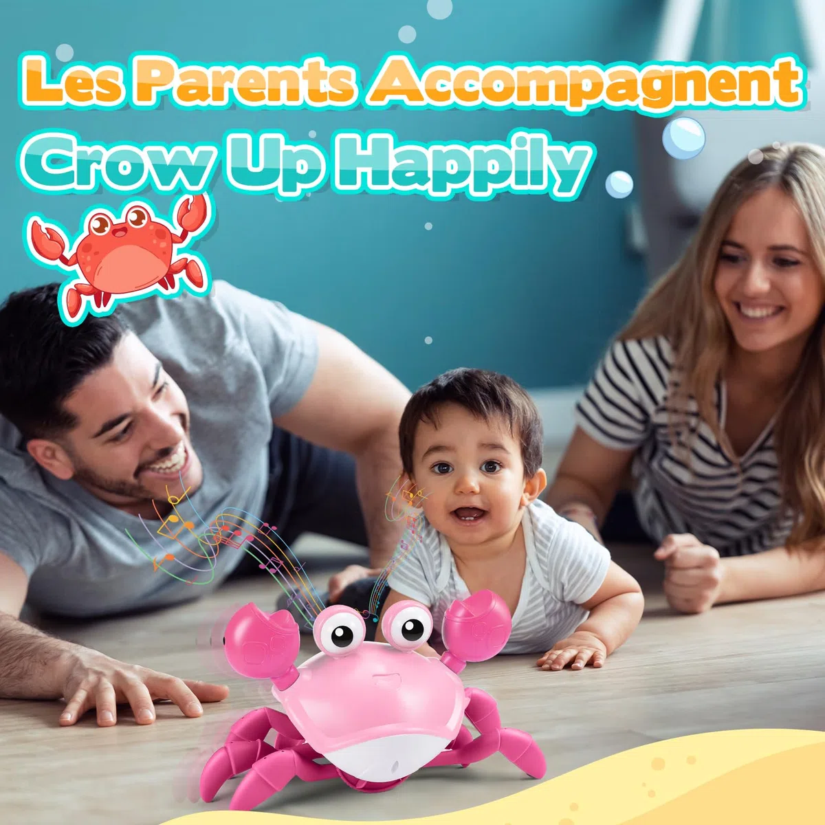 iKidiki Jouet Fille 1 2 3 4 Ans, Crabe Jouet Bebe 1 2 3 4 Ans Cadeau Fille 1 2 3 4 Ans Crabe Qui Marche Bebe Jouet Montessori Bebe 6-12 Mois Jeu Bebes 1 2 Ans Cadeau Bébé 1 2 Ans Jouets Musicaux
