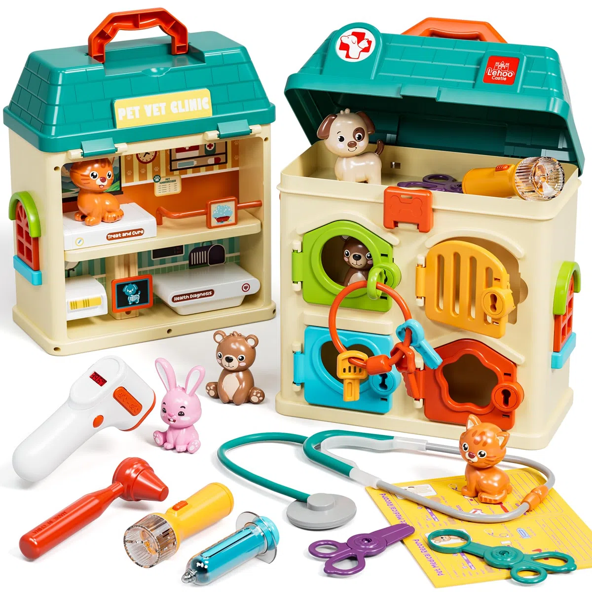 Lehoo Castle Malette Docteur Enfants, Veterinaire Enfant, Docteur avec Lumière et Son, Jouet Fille 3 Ans, Cadeau Enfant 3 Ans