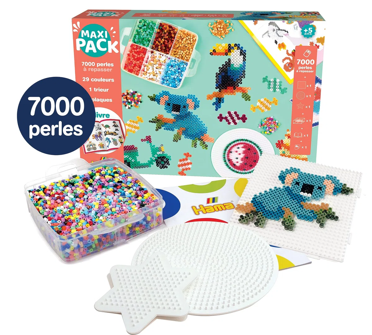 Hama – Coffret perles à repasser midi – 7000 perles 30 couleurs – 3 plaques, trieur et modèles – Loisirs créatifs enfants dès 5 ans