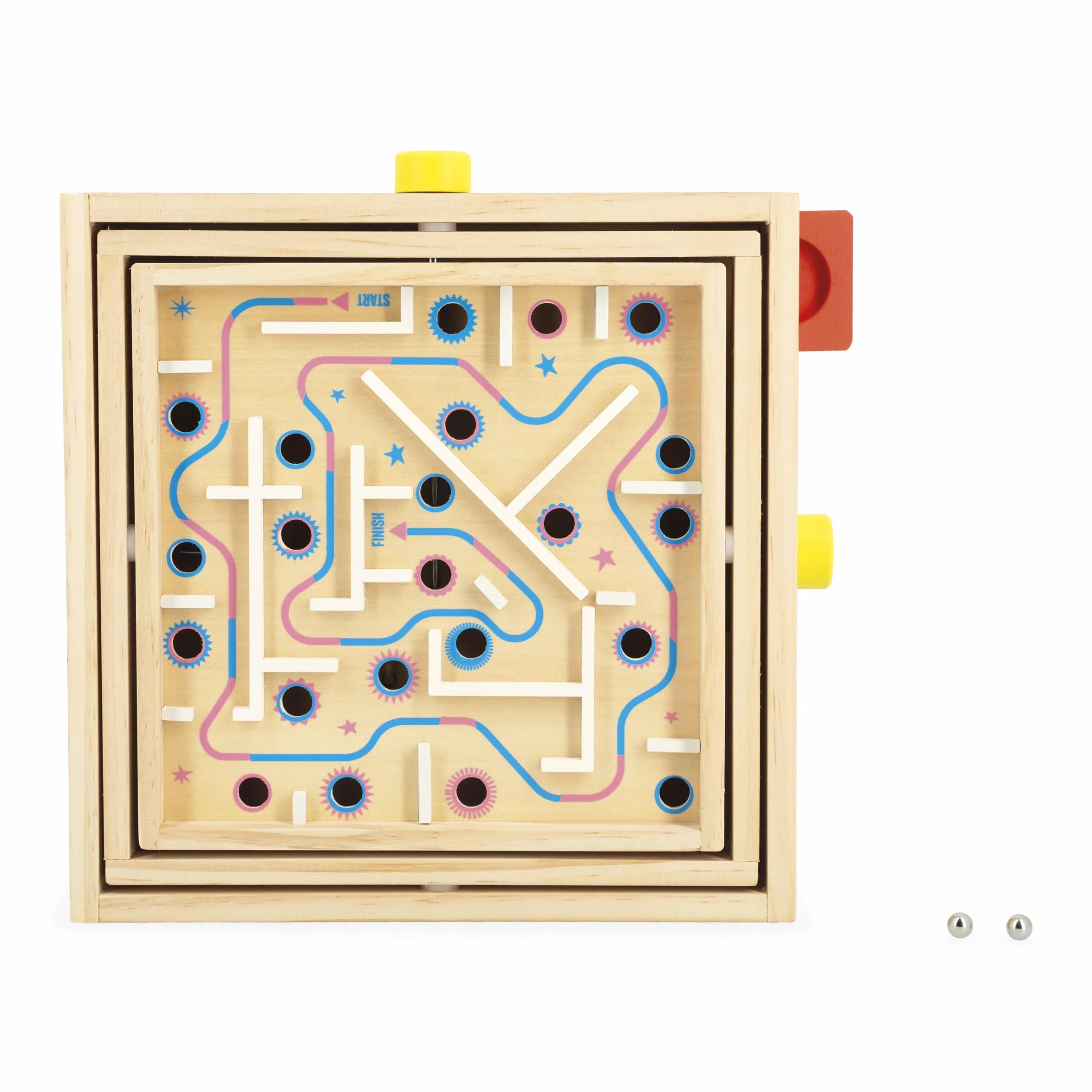 Janod - Jeu Labyrinthe en Bois Enfants et Adultes - Jouet Traditionnel - Parcours de Bille - 2 Billes Métal Fournies - Développe la Concentration et l'Adresse - Jouet en Bois FSC - Dès 5 Ans - J03371