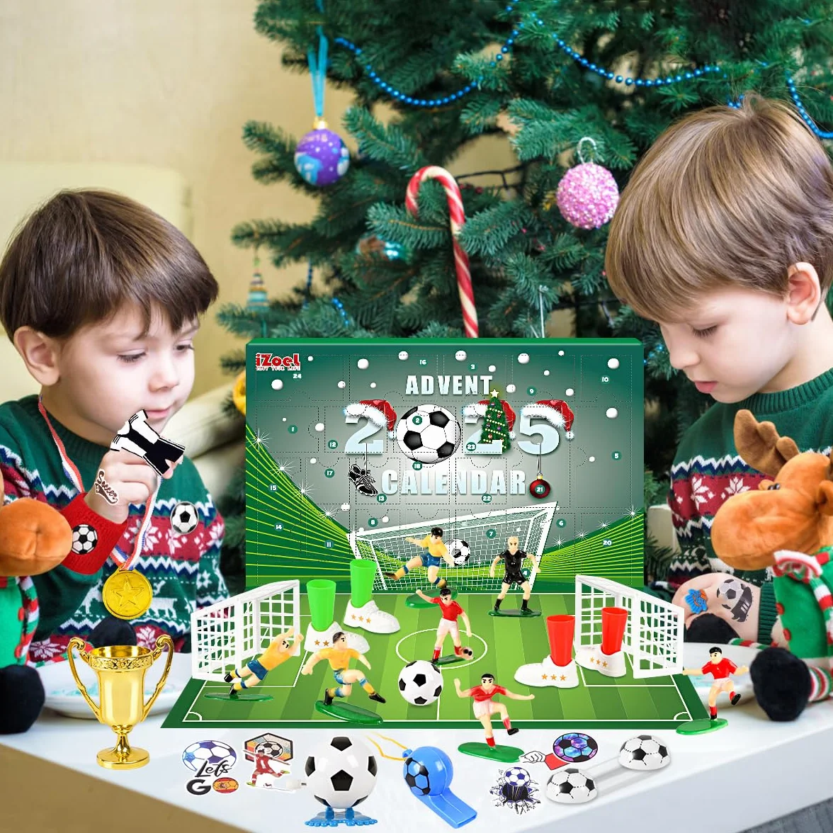 iZoeL Calendrier Avent Football Calendrier de l'Avent 2025 Enfant, Stade de Football Simulé Jouets pour 4 5 6 7 8 9 10 11 12 Ans Garçon Fille, Cadeaux Noel pour Fils Neveu Fille Frères