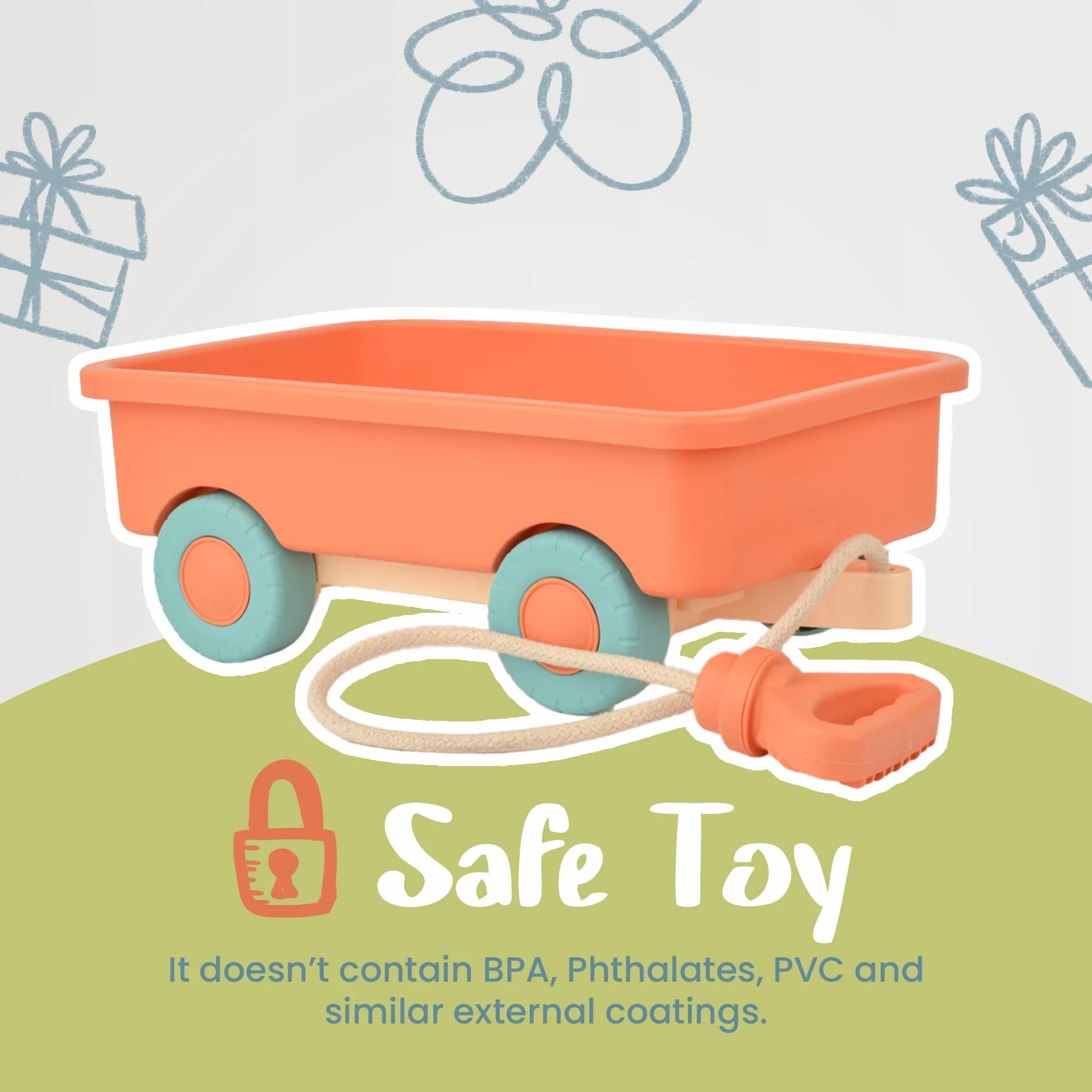 Chariot de traction pour enfants - Pour l'intérieur et l'extérieur - Convient pour les enfants à partir de 2 ans - Jouet de jardin et de plage - Cadeaux pour filles et garçons (saumon)