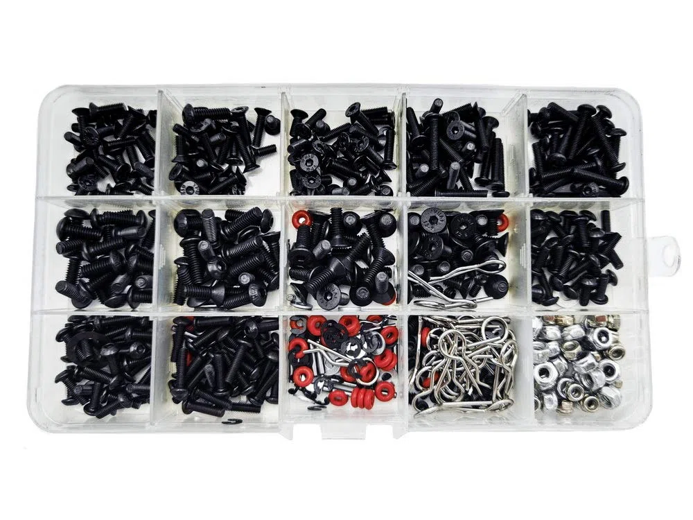 500 pièces Kits de vis de Voiture RC M3 / M4 / E Boucle/Boucle de Coque/écrous de vis/vis hexagonales/Bouchons Kit d'outils de réparation RC pour Voitures RC à l'échelle HSP/Wltoys