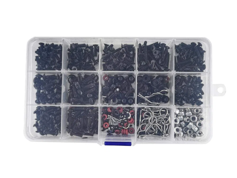 500 pièces Kits de vis de Voiture RC M3 / M4 / E Boucle/Boucle de Coque/écrous de vis/vis hexagonales/Bouchons Kit d'outils de réparation RC pour Voitures RC à l'échelle HSP/Wltoys