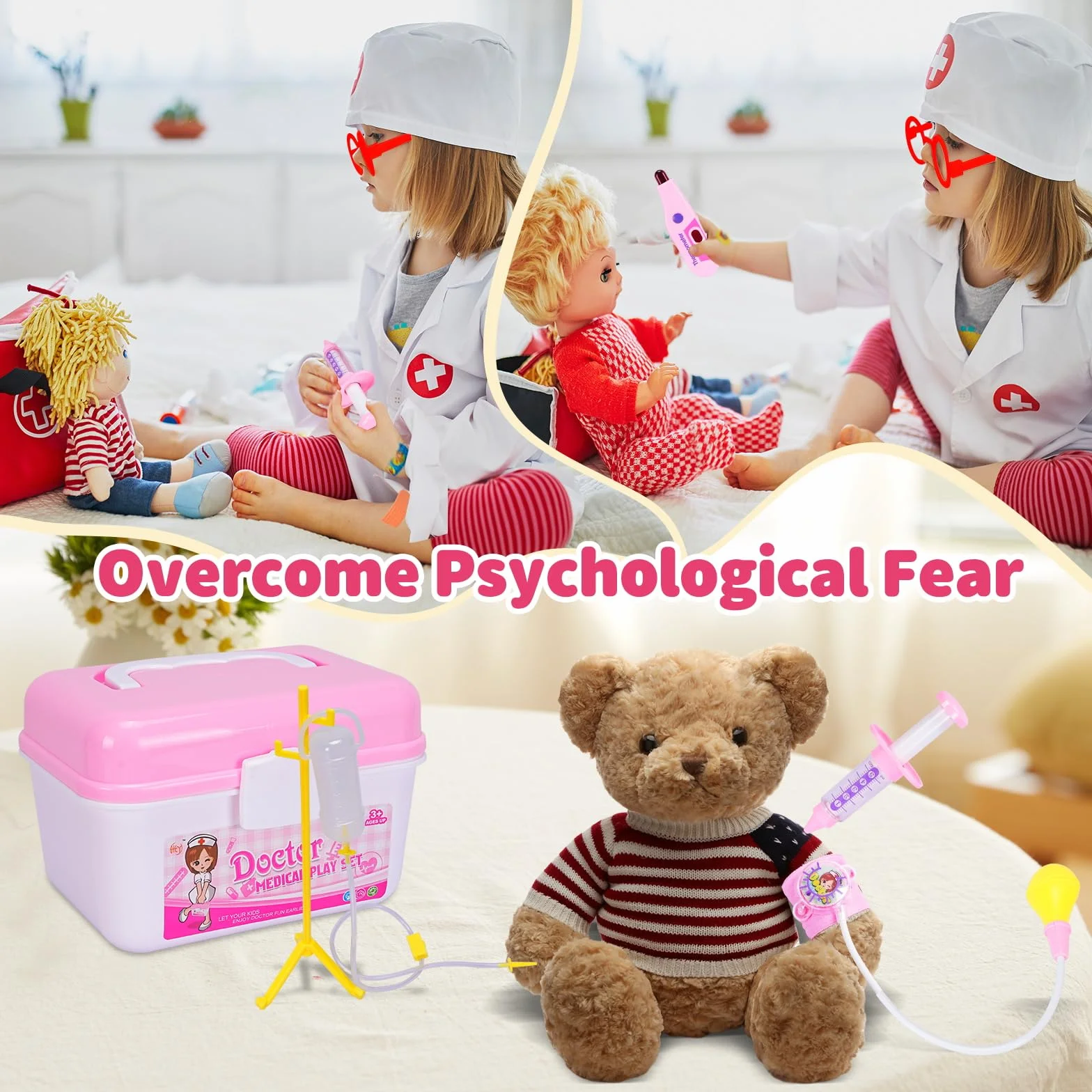 Malette Docteur Enfant,Kit de Médecin Jouets,Kit de Médecin Déguisement de Docteur Enfant,Trousse Docteur,Jeu d’Imitation,Cadeau pour Enfants Garcons Filles,Lumières et Sons