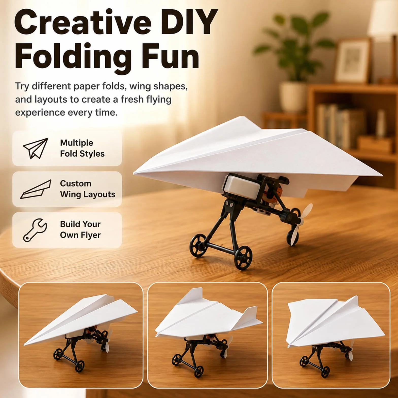 Générique Rc Paper Airplane Kit with Gyro Stabilizer, Remote Control Airplane, DIY Rc Airplane Kit, Foldable Lightweight Glider Tool for Hobbyists and Beginner Flyers (Two Batteries)