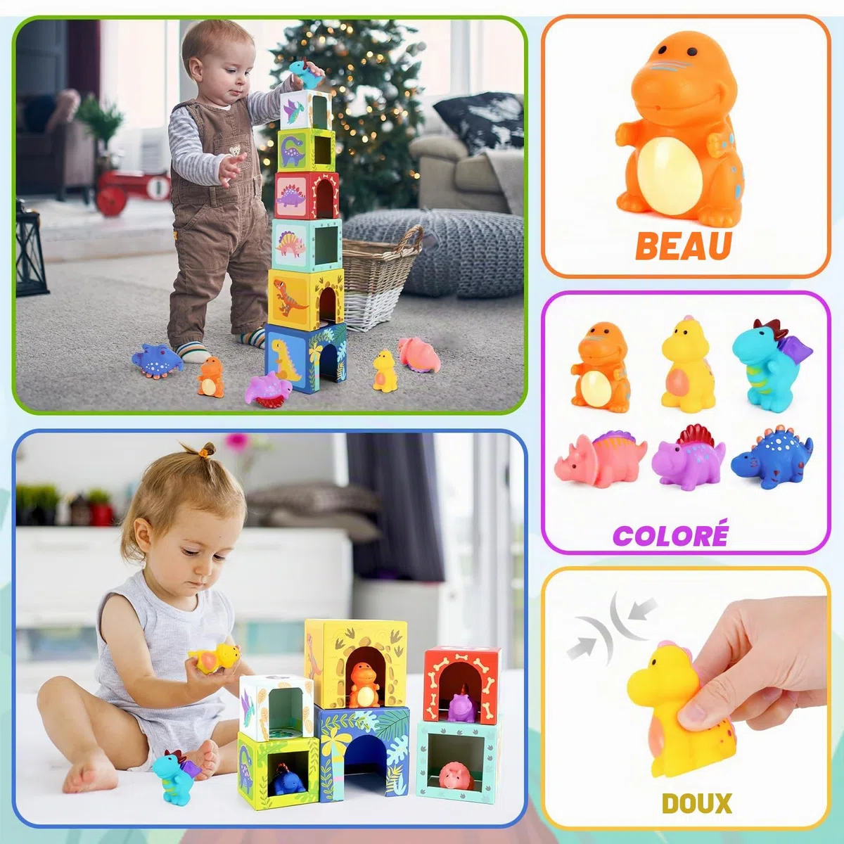Jouet à Empiler Bébé Dinosaure de 1 an | Montessori 2 Ans | Jouet Bebe 12 18 Mois | Trier et Empiler Les Jouets de Motricité | Cadeau de Jouets Apprentissage pour Les Enfants en Bas Âge de 1 2 3 Ans