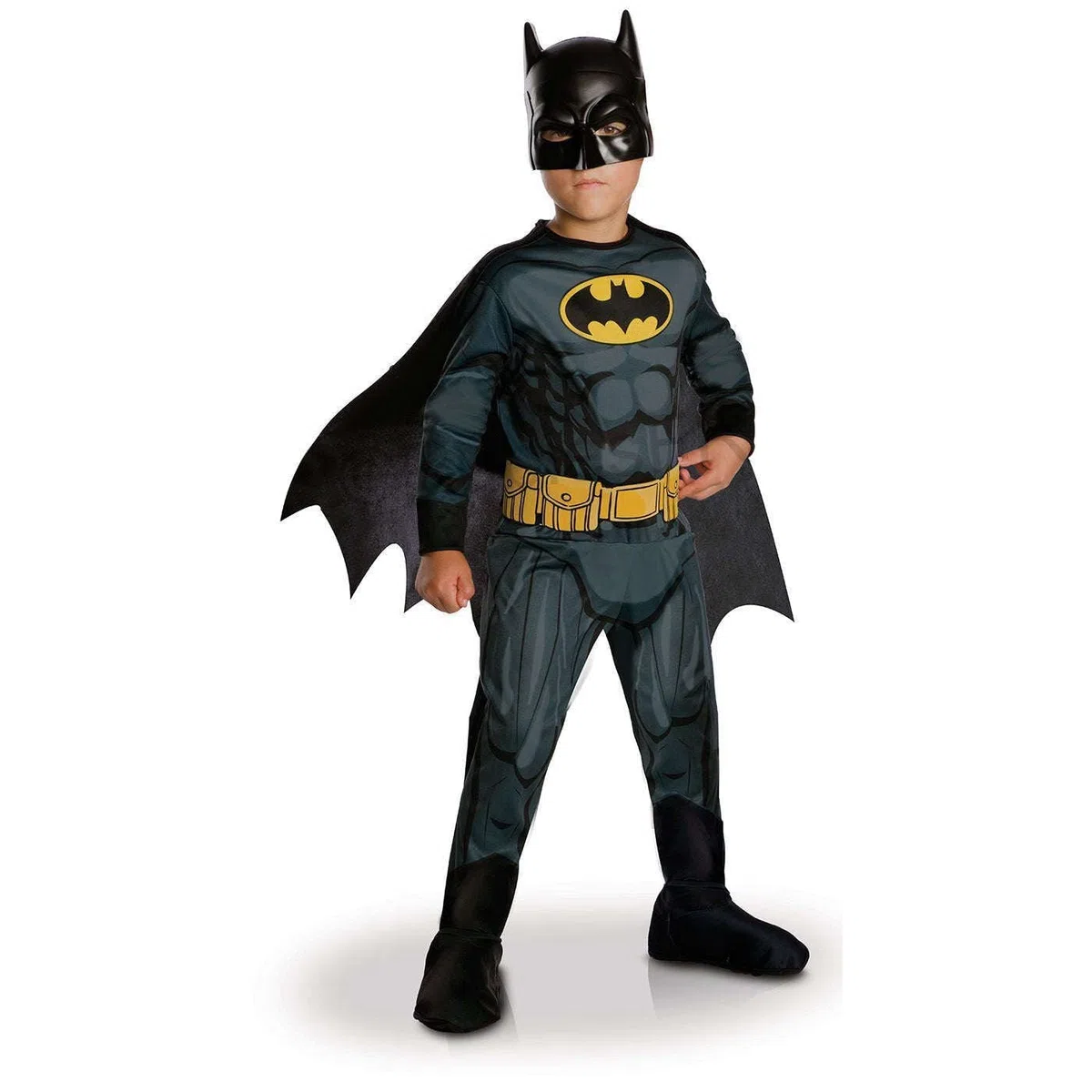 RUBIES - DC Officiel - BATMAN - Déguisement Classique pour Enfants - Costume avec Combinaison Imprimée, Ceinture, Couvre-Bottes, Cape Détachable et Masque en PVC Inclus