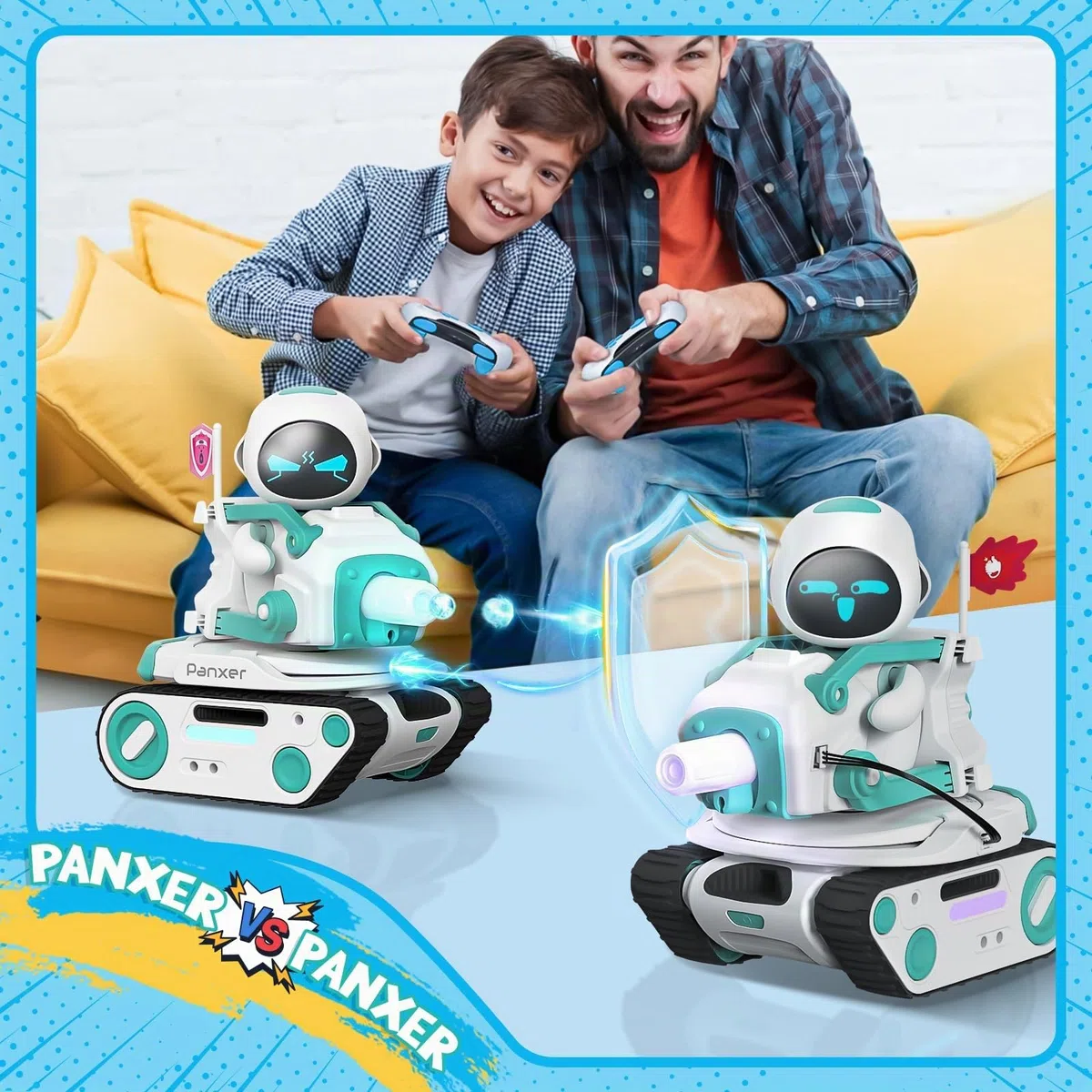 ENERGIZE LAB Panxer - Réservoir de bataille RC pour robot Eilik, jouet de voiture Crawler avec lumières LED et télécommande 2,4 GHz, cadeaux pour garçons et filles, Eilik non inclus dans cet article.