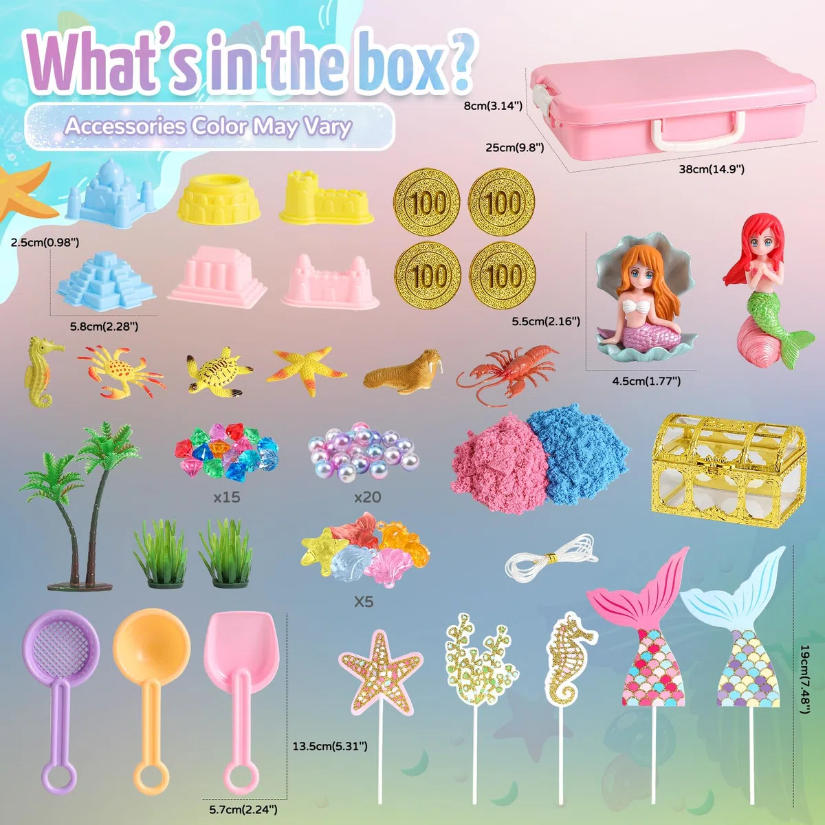 KNASON Sable Jouet Magique pour Sirène, Jeu de Sand Kit pour Filles et Garçons avec 1KG de Sable coloré,Accessoires Trésor et Bac à Sable,Cadeau d'Anniversaire pour les Enfants de 3 4 5 6 7 8 ans