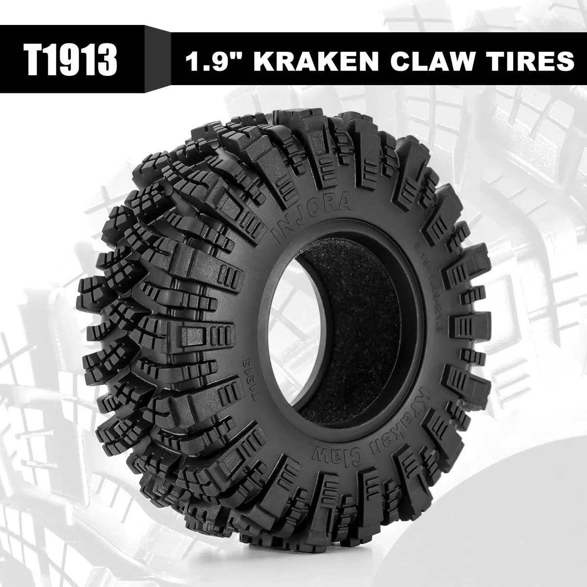 INJORA Pneus Mud Terrain 1.9" Kraken Claw - 106 * 38 mm pour SCX10 Pro TRX4 FCX10 1/10 RC Crawler Upgrade