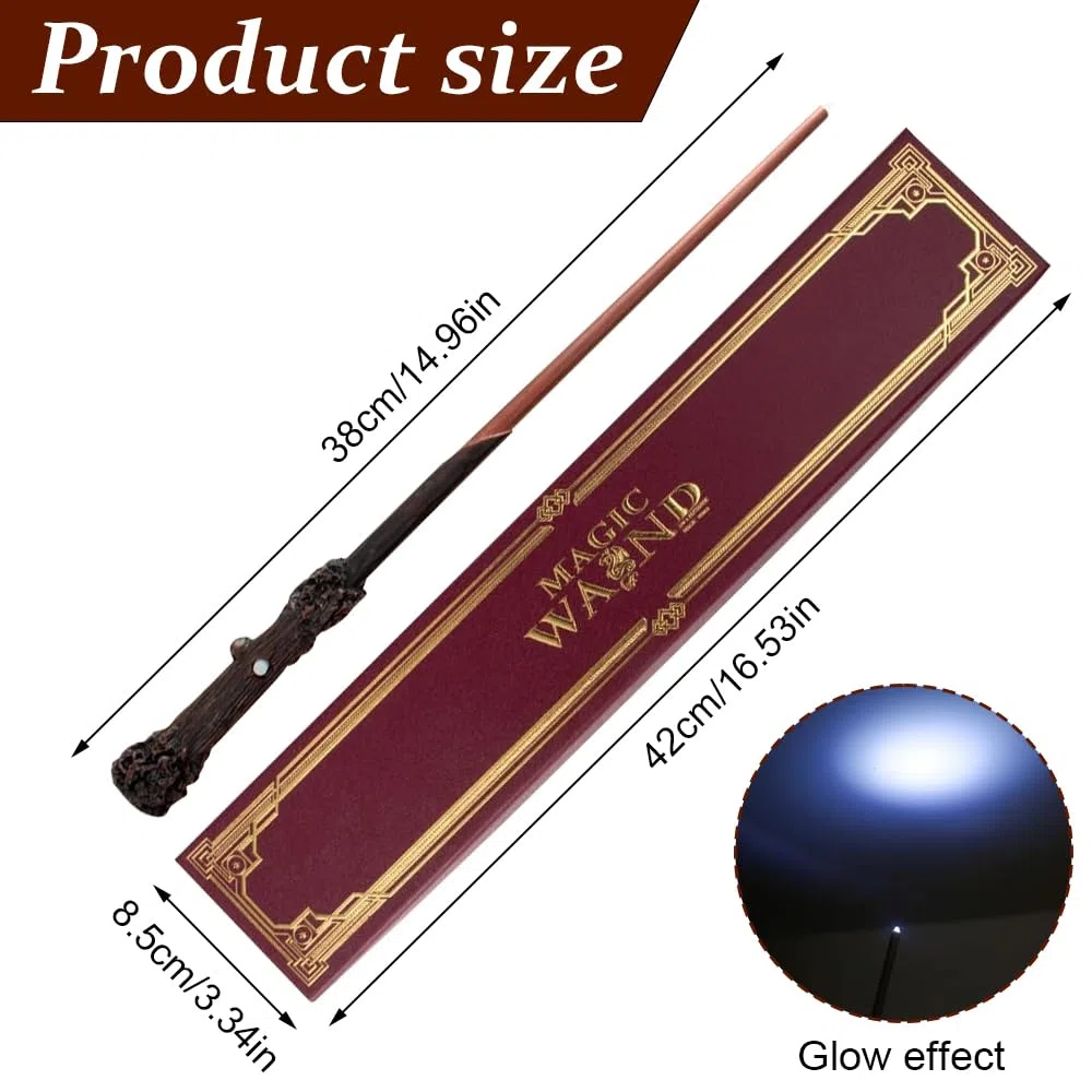 Baguette Harry Lumineuse, 35CM Baguette Magique Harry avec Noyau Acier, Réplique De Baguette en Résine, USB BaguetteHarry Boîte Cadeau vec Carte de Sort, Ticket de Station et Collier