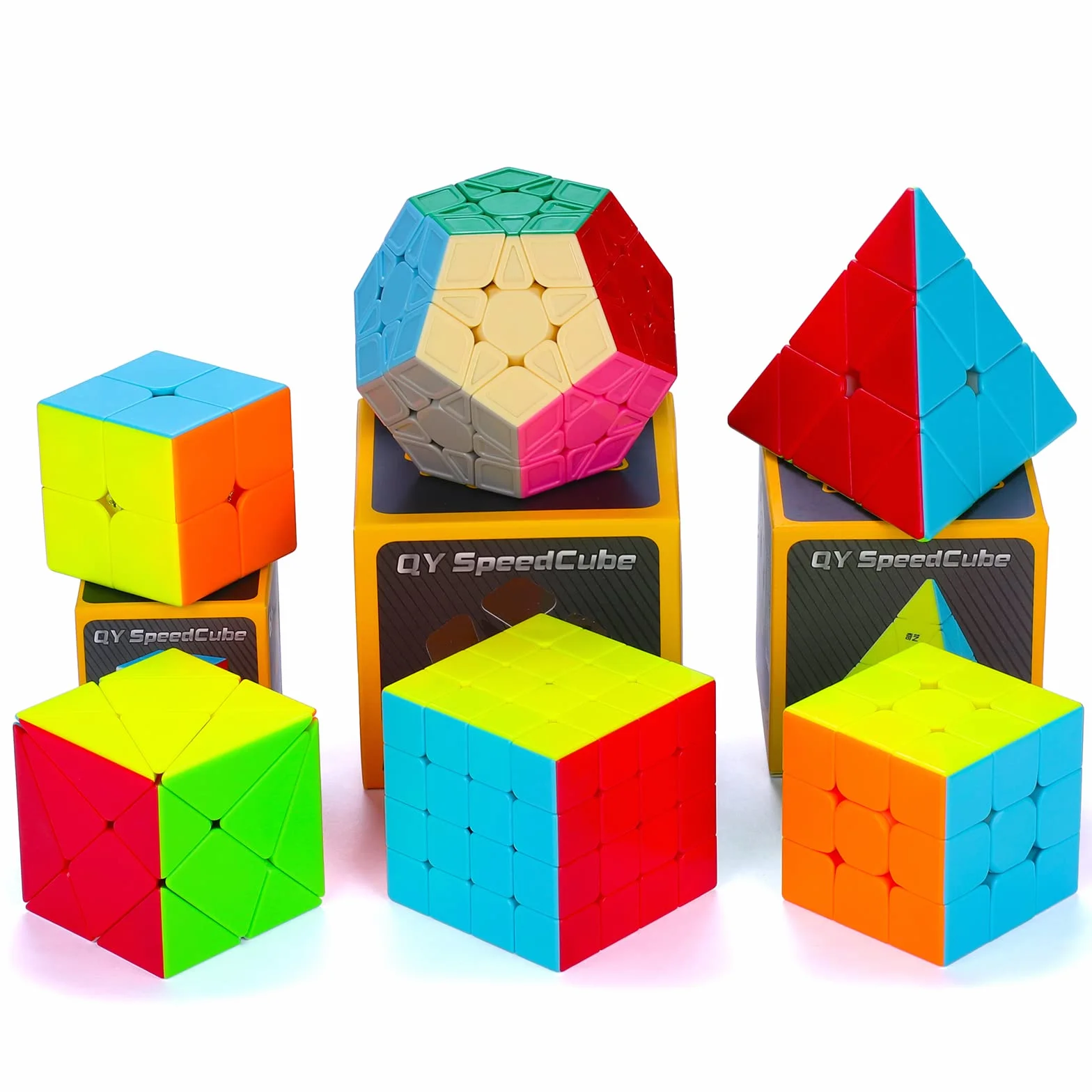 Coolzon Speed Magic Cube Ensemble, 6 Pack Cube Magique 2x2x2 3x3x3 4x4x4 Pyraminx Megaminx Skewb Cube Magique sans Autocollant en Douceur Jouet pour Enfants et Adultes, Noël, Anniversaire
