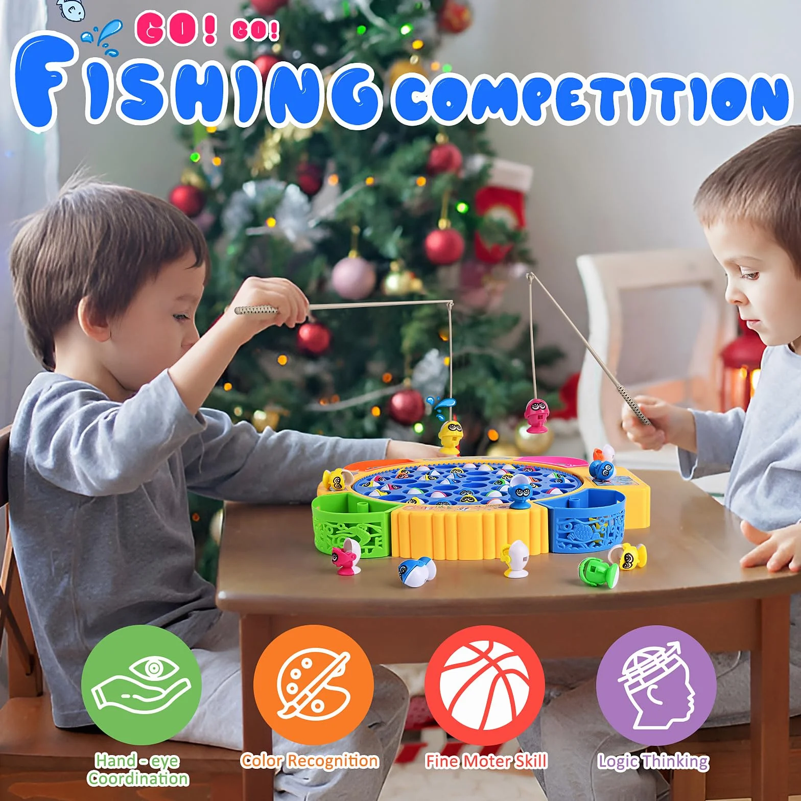 Euakee Jeux de Pêche Électriques, Jouet Enfant 2 3 4 Ans Jeux Peche a La Ligne avec 45 Poissons, 4 Cannes à Pêche Enfant Jeux Montessori Musical Jeu Educatif Jouet Cadeau pour Garcon Fille 3 4 5 6 Ans