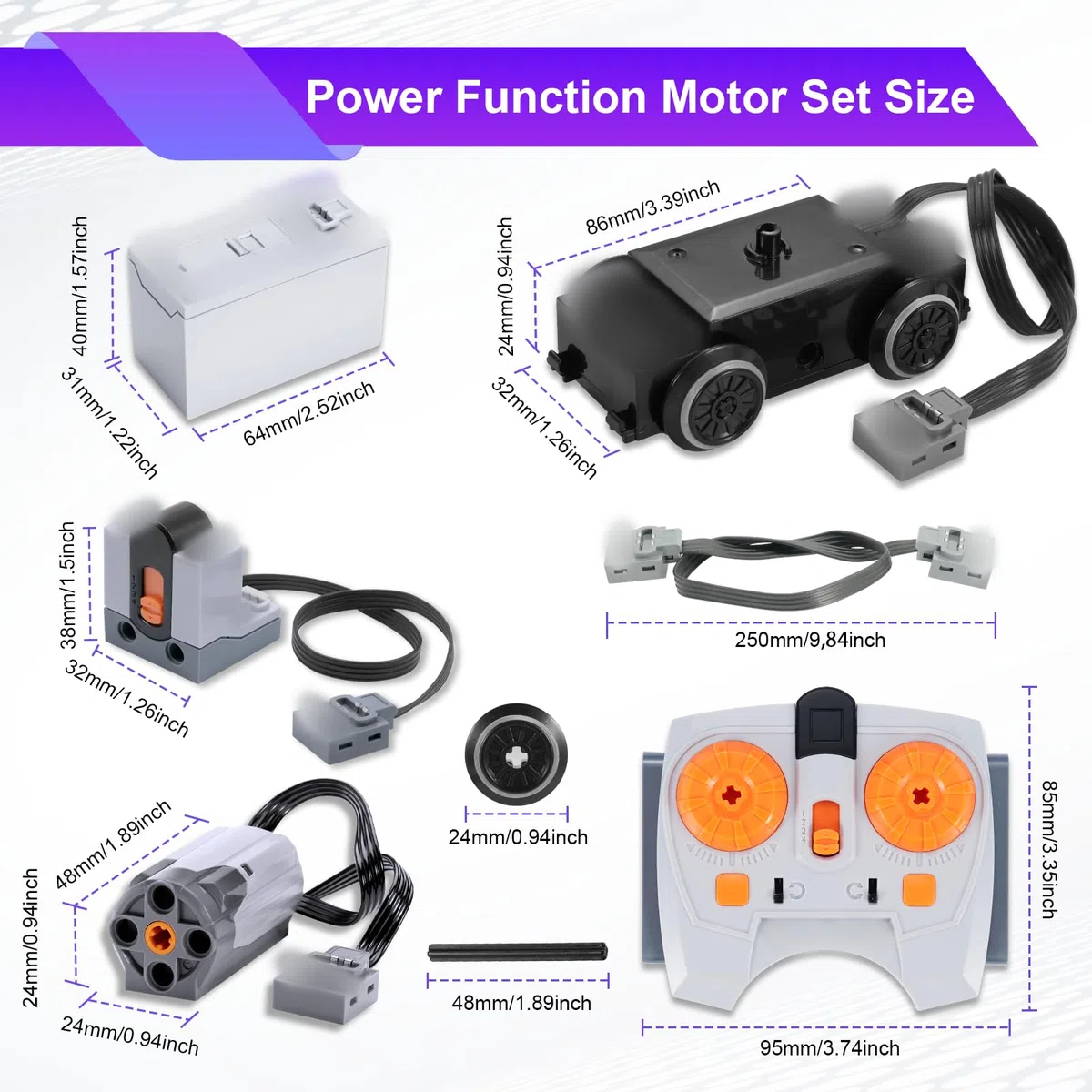 Servomoteur Power Fonction Kit Binghe Lot 11 Moteur kit avec XL/L/M Servo, Servomoteur, Moteur à traction, Télécommande 2,4G, Câble d’Extension, Bande lumineuse, Récepteur, Interrupteur de commande