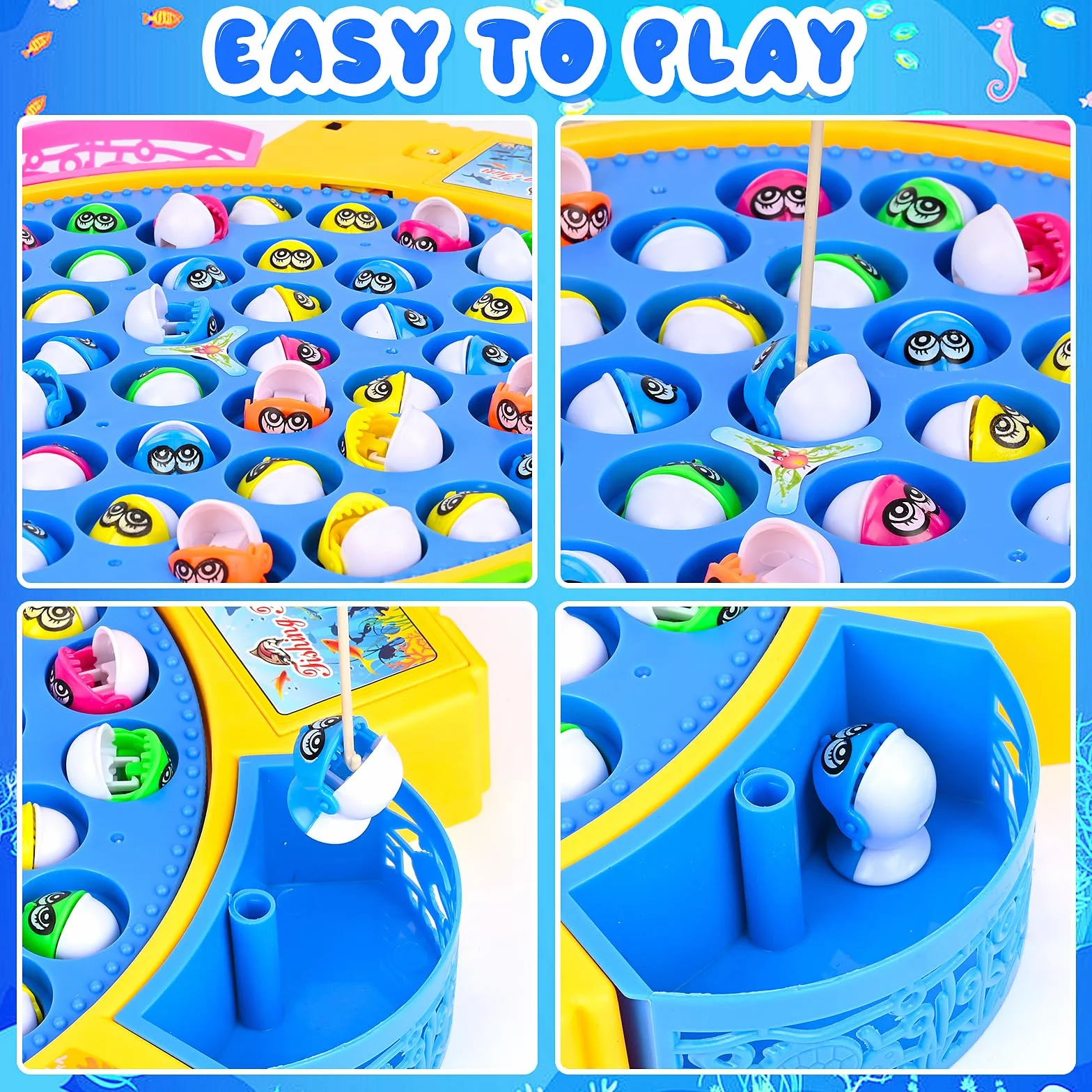 Euakee Jeux de Pêche Électriques, Jouet Enfant 2 3 4 Ans Jeux Peche a La Ligne avec 45 Poissons, 4 Cannes à Pêche Enfant Jeux Montessori Musical Jeu Educatif Jouet Cadeau pour Garcon Fille 3 4 5 6 Ans