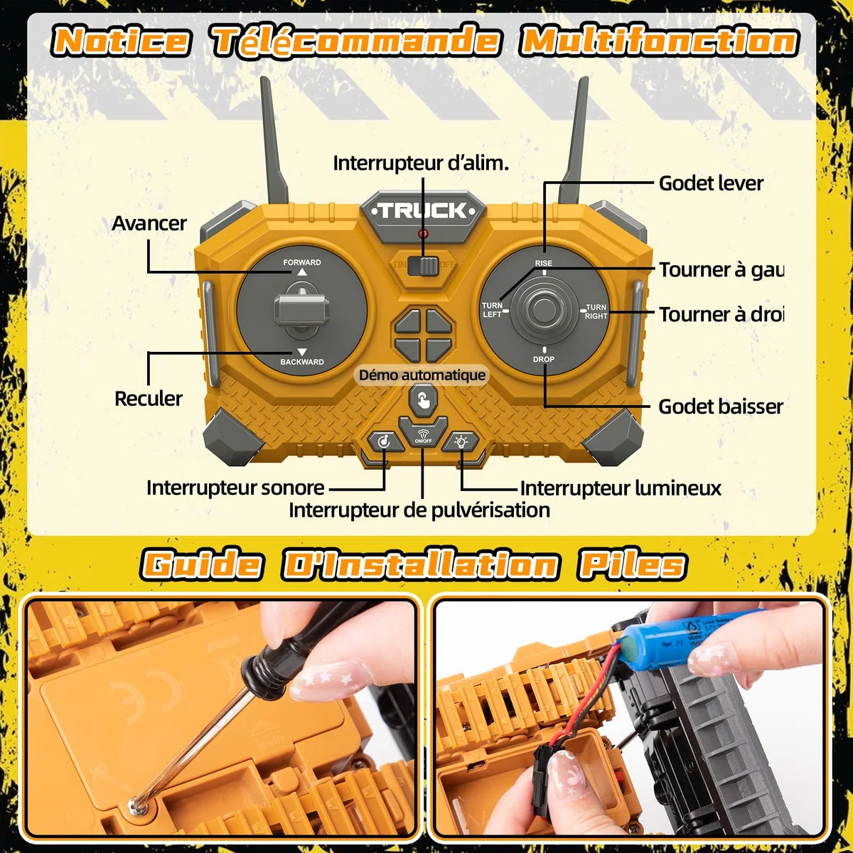 Bulldozer Télécommandé, 1:20 RC Bulldozer à 11 canaux, Jouet de Construction RC avec Lumières et Sonores, 2.4GHz Cadeau de Jouet Bulldozers pour Les Enfants Garçons Filles âgés de 4 à 12 Ans