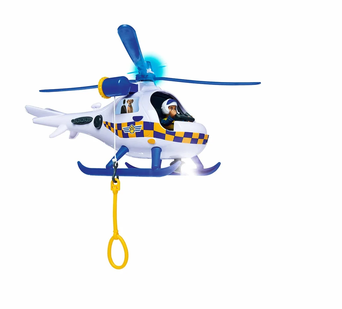 Simba - Sam Le Pompier - Hélicoptère Police - Fonctions Son et Lumière - Figurines Rose + Radar - Piles Incluses - Dès 3 Ans - 109252537038, 7/109252537038, Multicolore