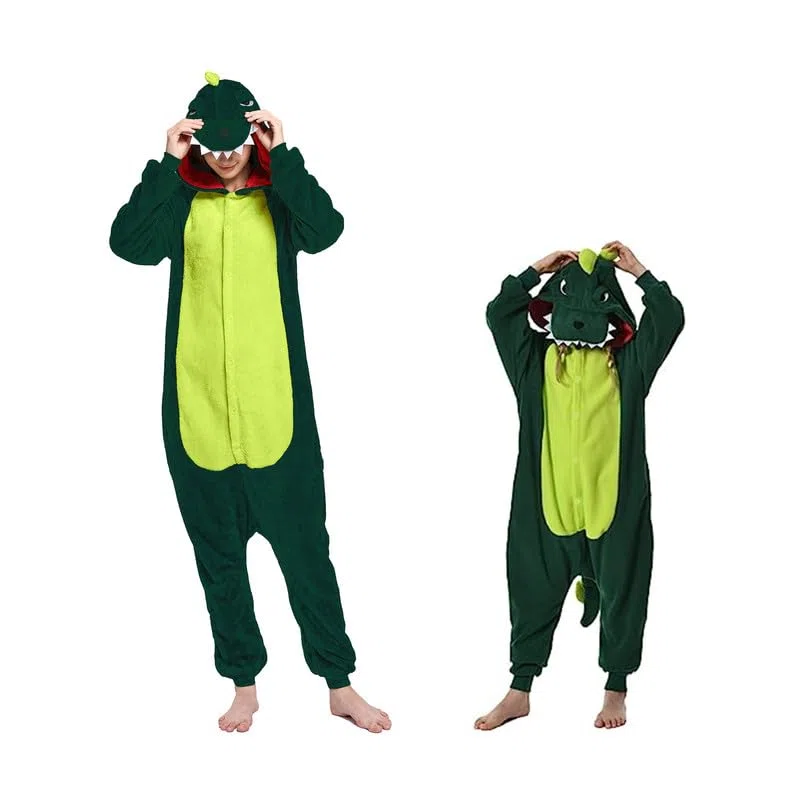 Pyjama de Dessin Animaux,Dinosaure Grenouillère Pyjama,Barboteuse Costume Dinosaure de Cosplay pour Enfants et Adultes Le Carnaval et la Fête d'halloween Costume