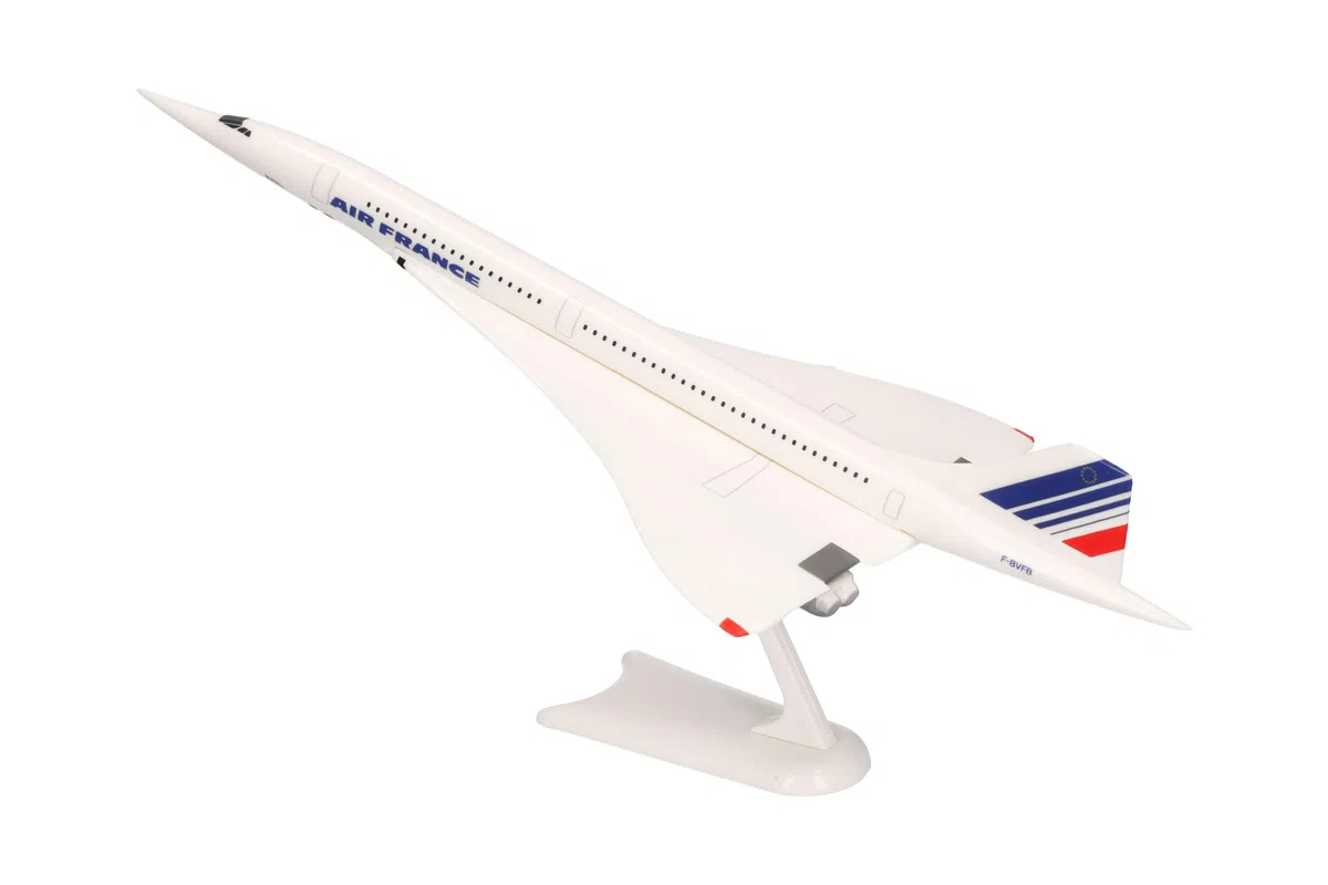 Herpa Maquette Avion Air France Concorde – F-BVFB, echelle 1/200, Snap-fit Model, pièce de Collection, d'avion avec Support, Figurine Plastique