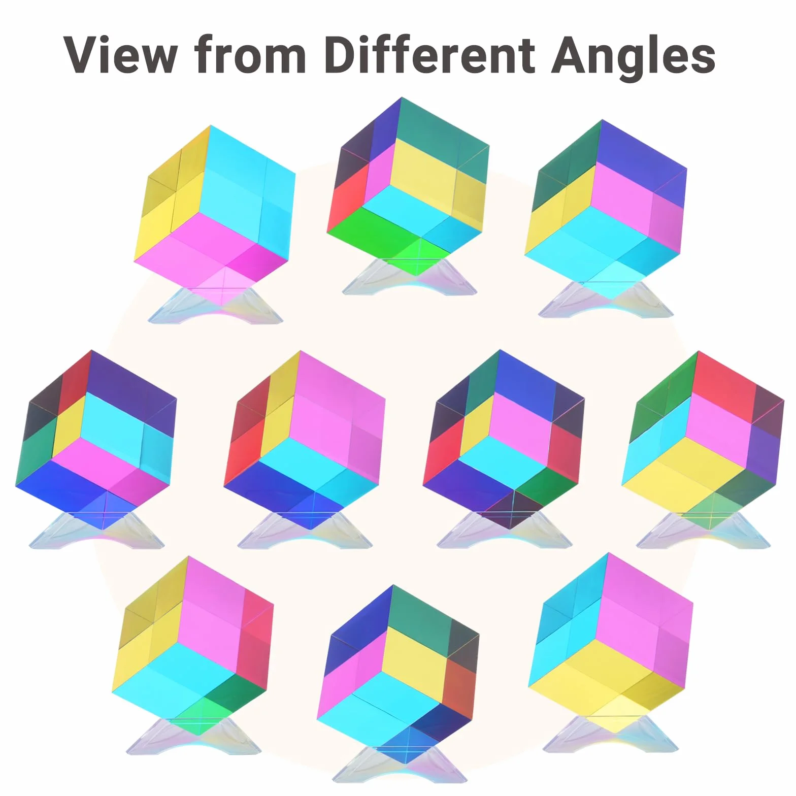 iKeelo Cube de Couleurs (60mm) avec Support – Cyan, Magenta, Jaune – Cube Optique Magique, Jouet Physique Fantaisie pour Anniversaire et Noël