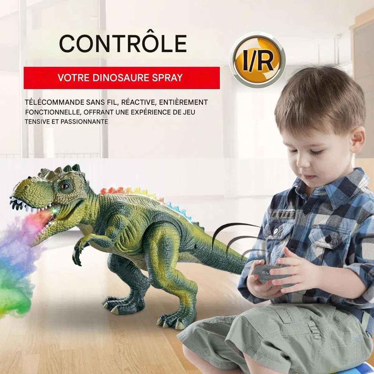 Générique Dinosaure Télécommandé,Dinosaure Électrique avec Lumières et d'eau | Animal Lumineux Marcheur avec Vaporisation pour Jardin Extérieur Maison École Maternelle