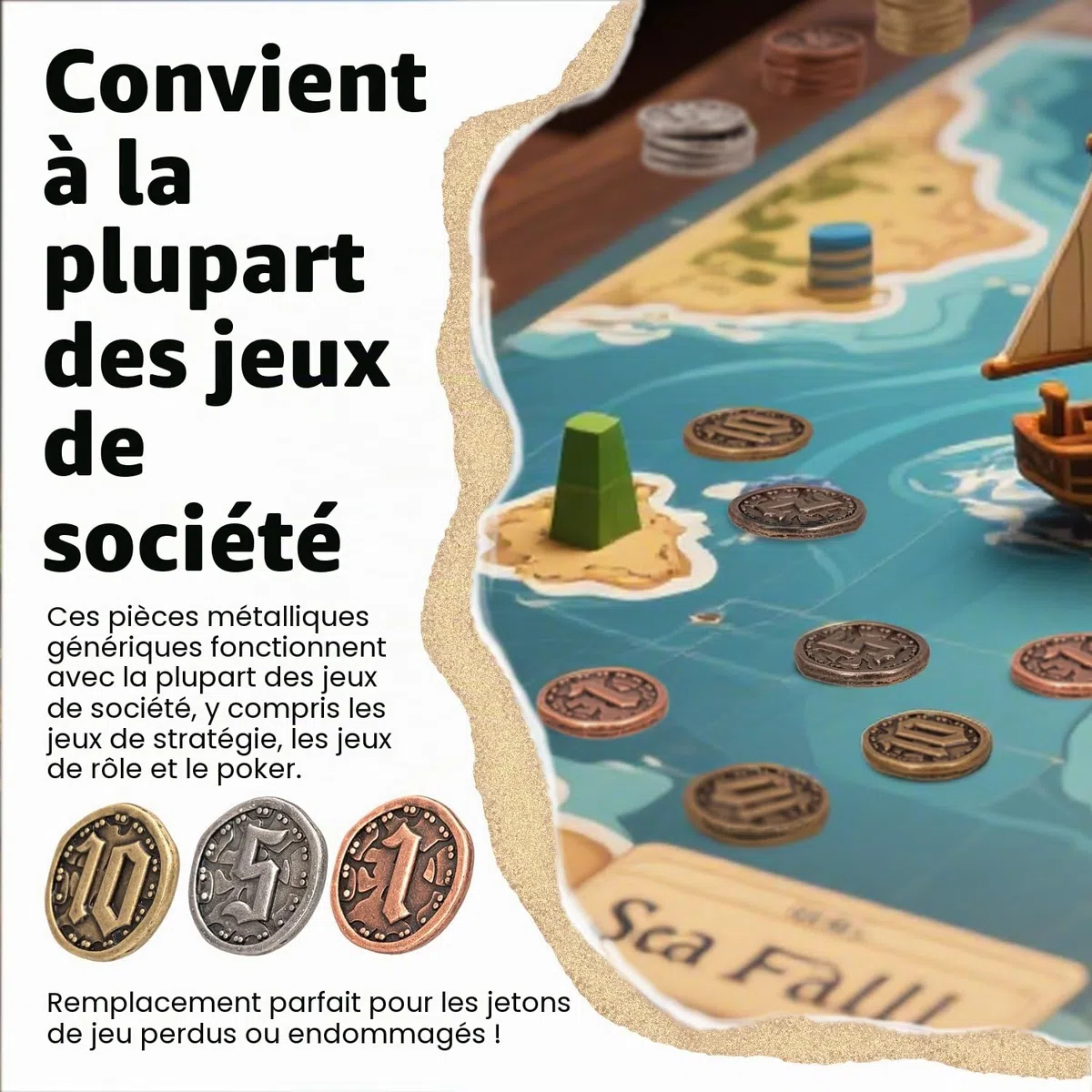 Lot de 50 pièces en métal pour société, jetons dorés et argentés pour poker, RPG, jeux stratégiques, pièces métal fantastiques, monnaie générique robuste