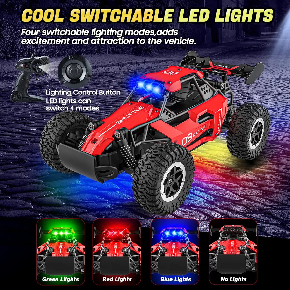 Voiture Télécommandée Tout Terrain,2.4Ghz RC Voiture Telecommandé Enfant 3 4 5 6 7+,2WD 20KM/H avec LED,Coquille Alliage,Jouet Radiocommandée Cadeau pour Fille Garcon Rouge