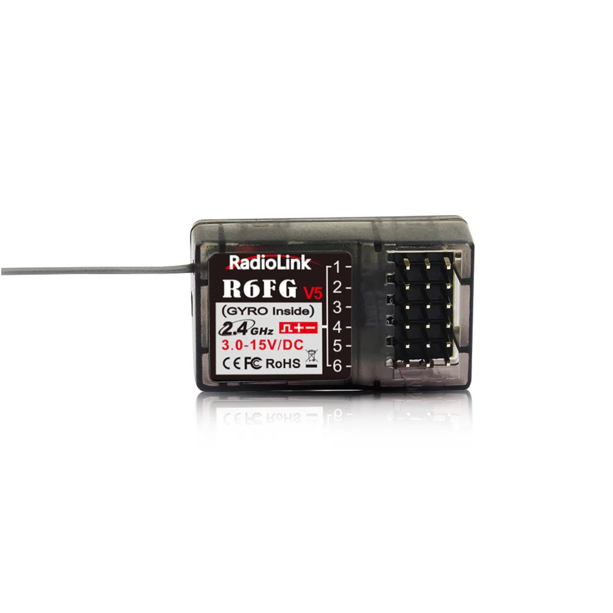 Radiolink R6FG Récepteur RC 2,4 GHz Gyro-intégré 6 canaux Grande portée jusqu'à 400 m Compatible avec RC6GS V3/RC4GS V3/T8FB/T8S/RC8X/T16D/T12D